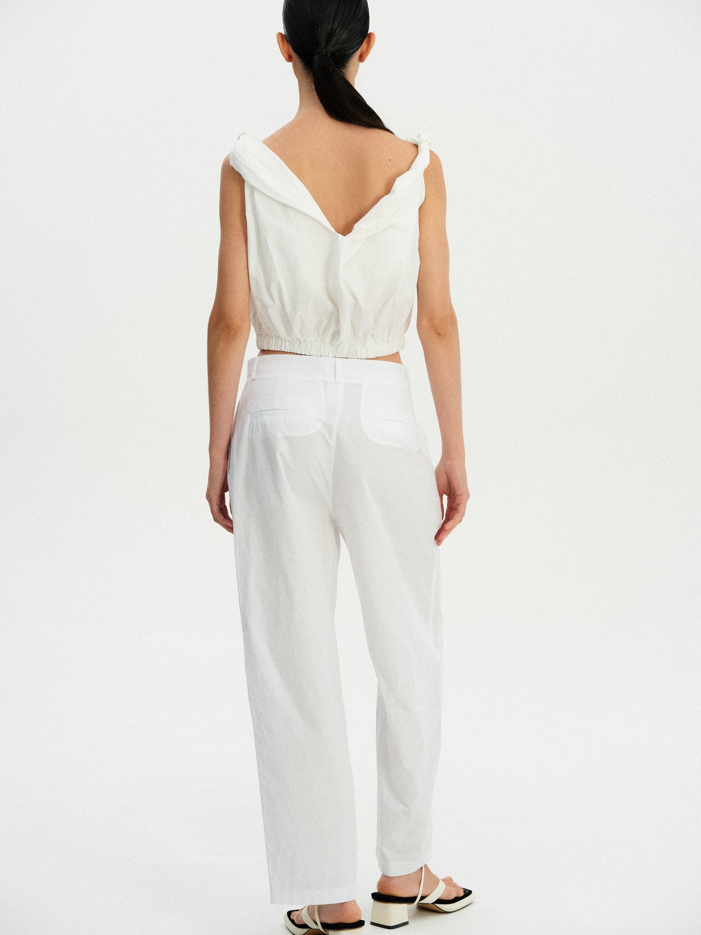 Cotton Tuck Trousers, White