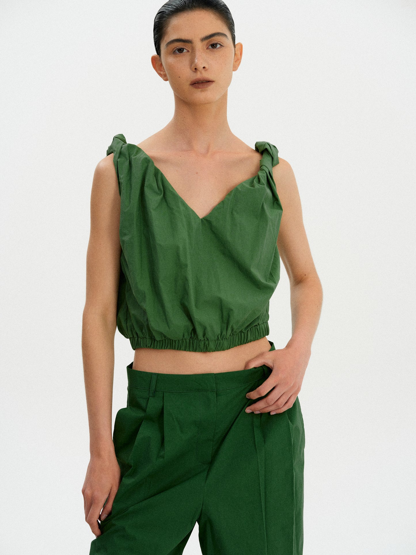 Gathered Cotton Camisole, Kelly Green