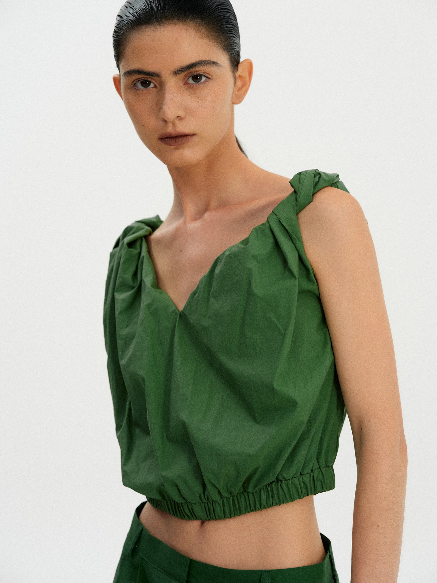Gathered Cotton Camisole, Kelly Green
