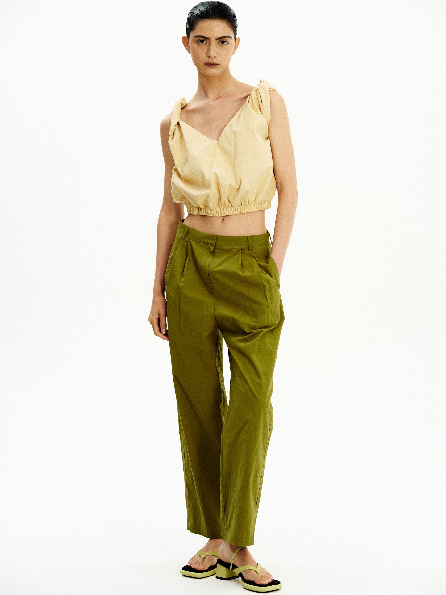 Cotton Tuck Trousers, Khaki