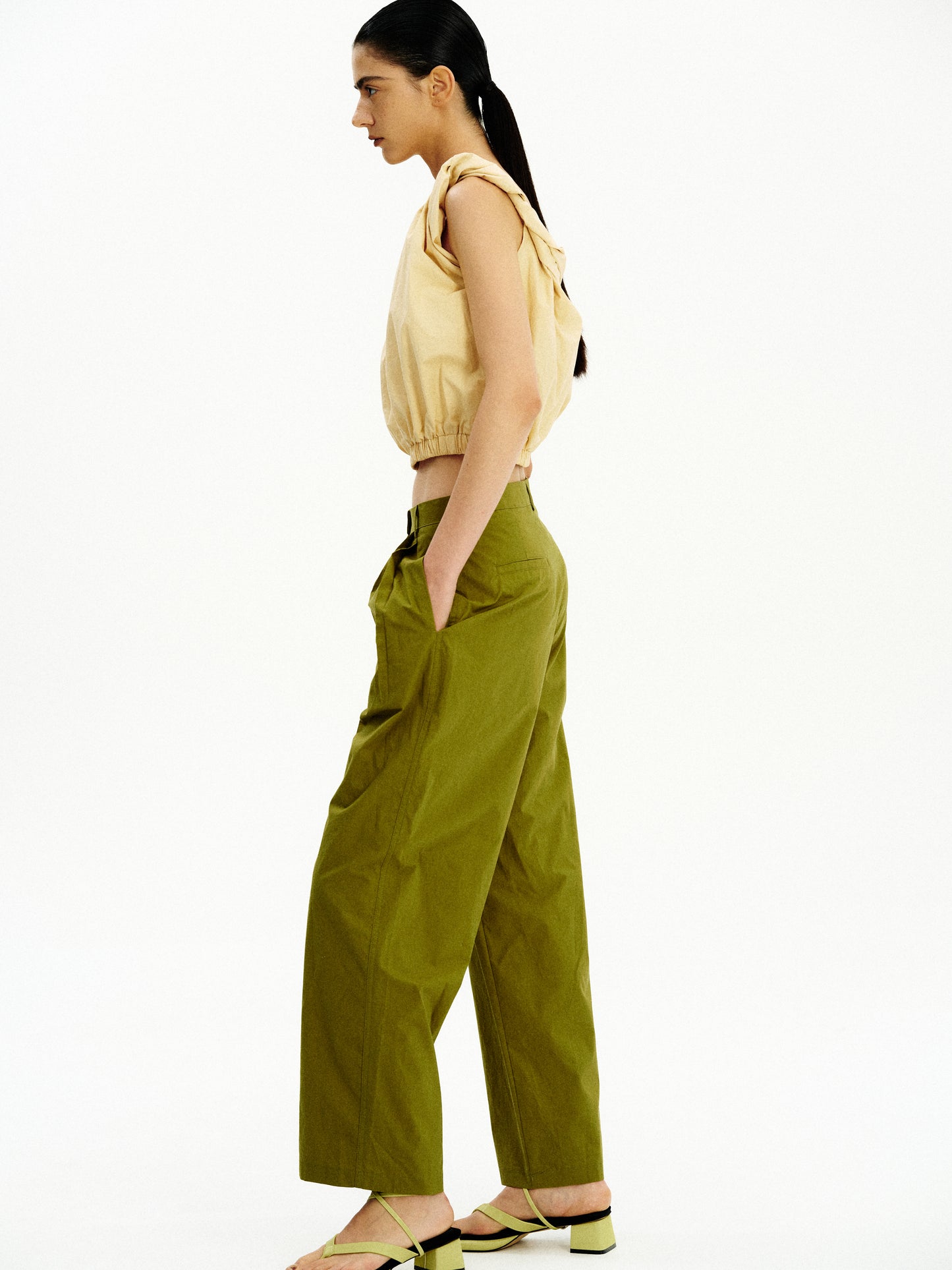 Cotton Tuck Trousers, Khaki