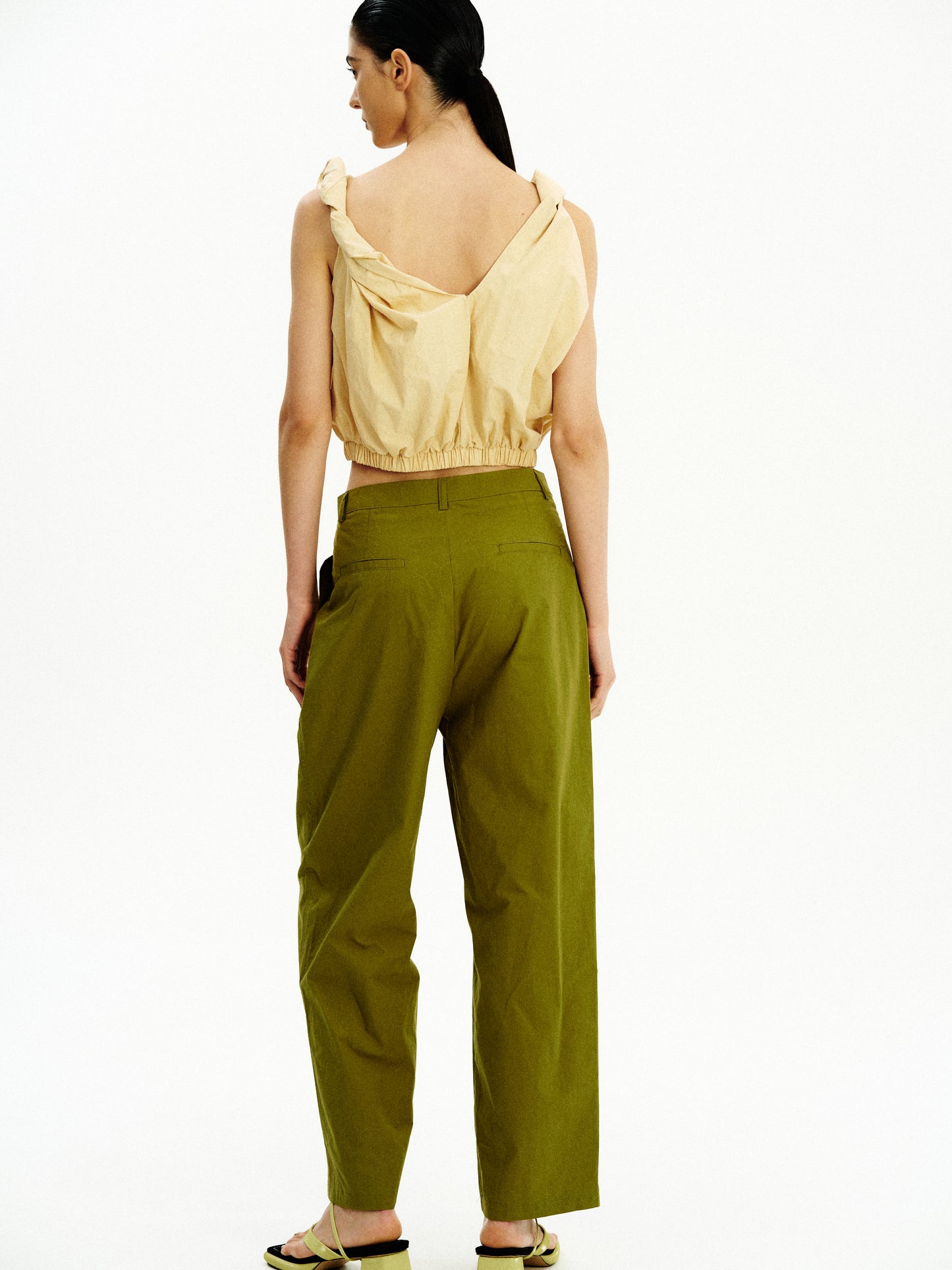 Cotton Tuck Trousers, Khaki