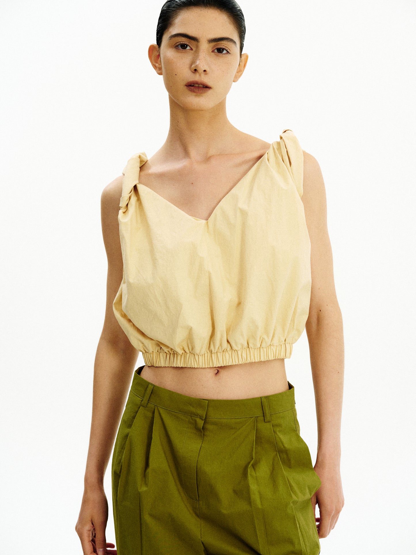 Gathered Cotton Camisole, Butter
