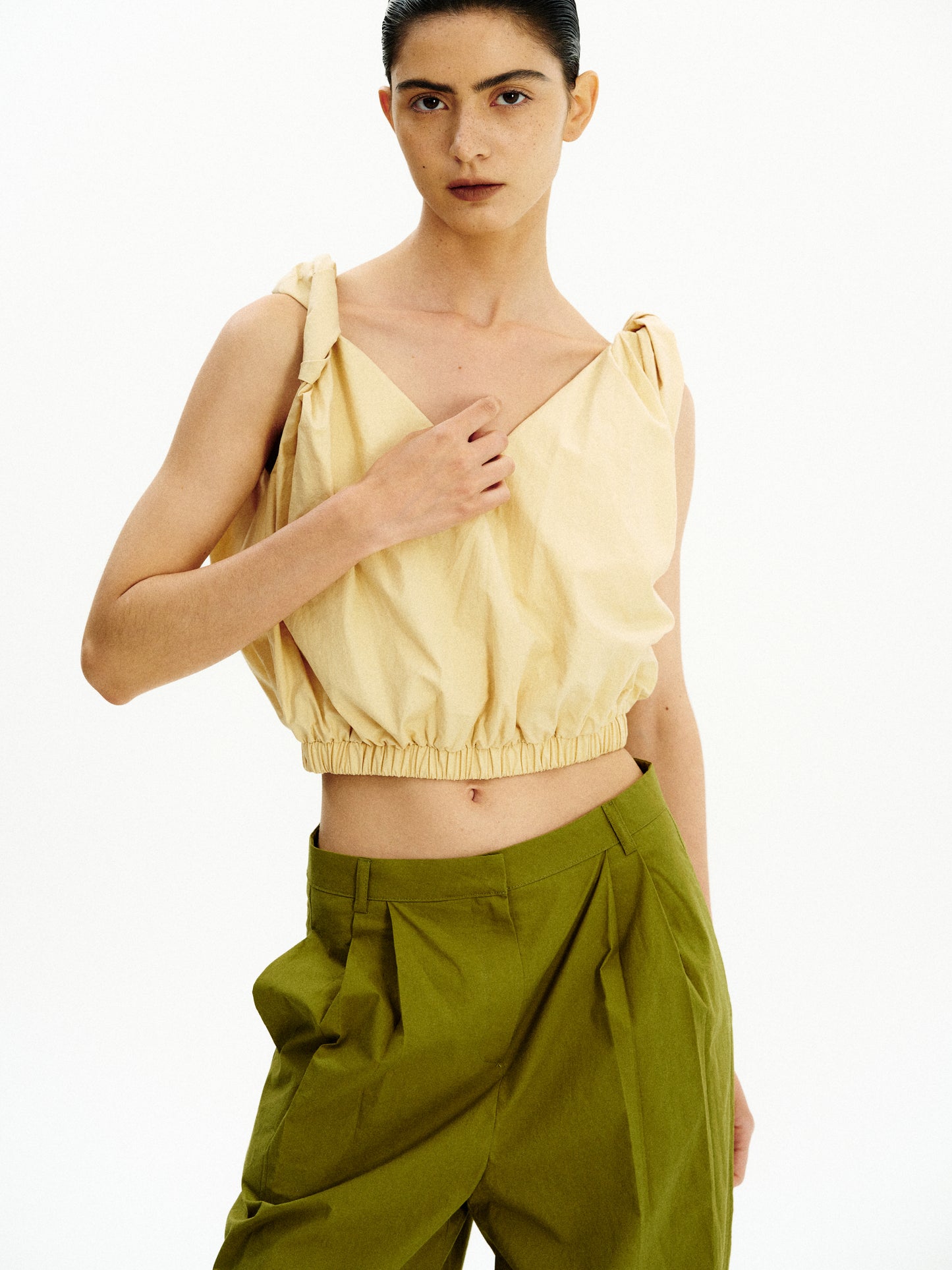 Gathered Cotton Camisole, Butter