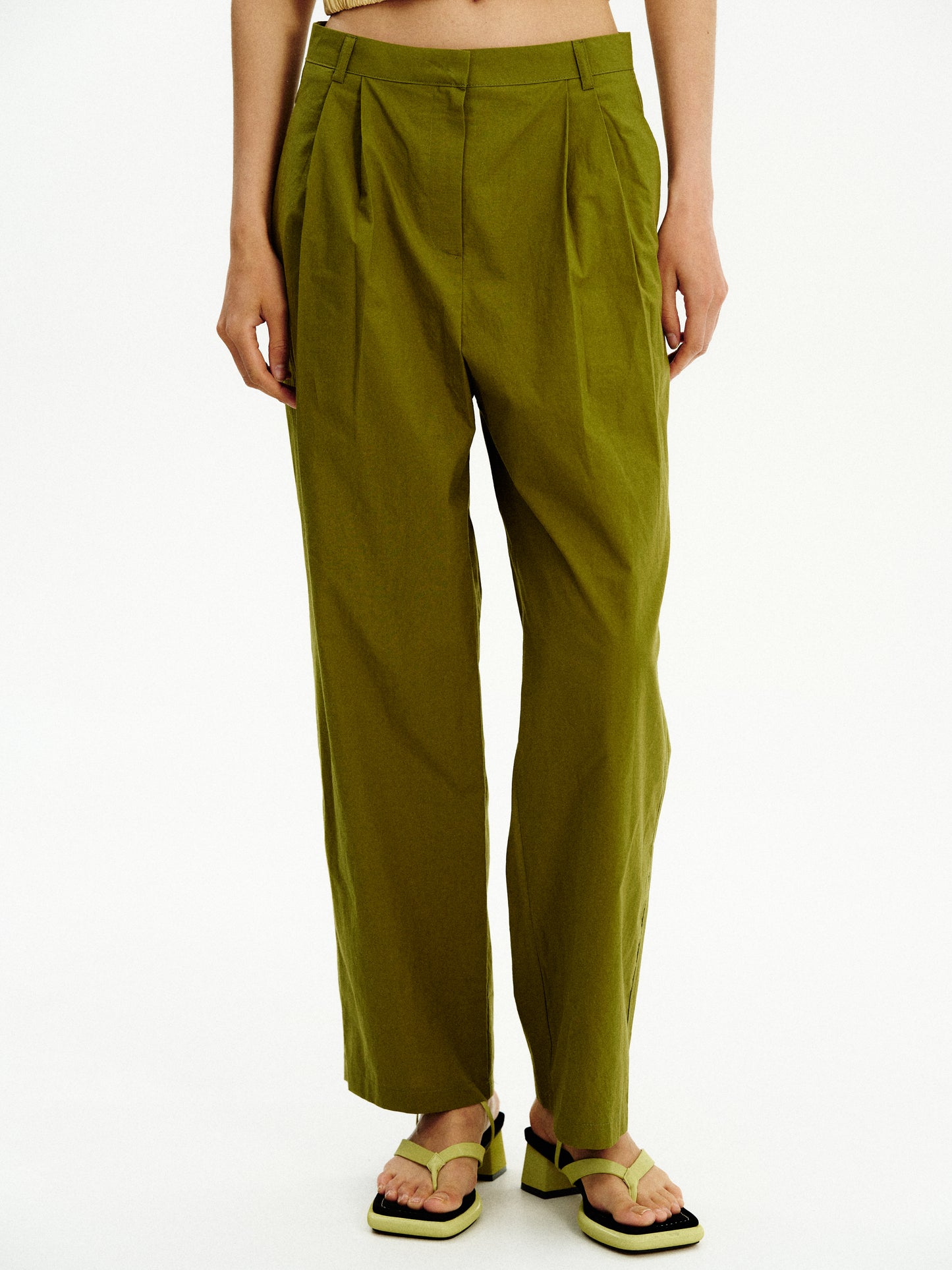 Cotton Tuck Trousers, Khaki