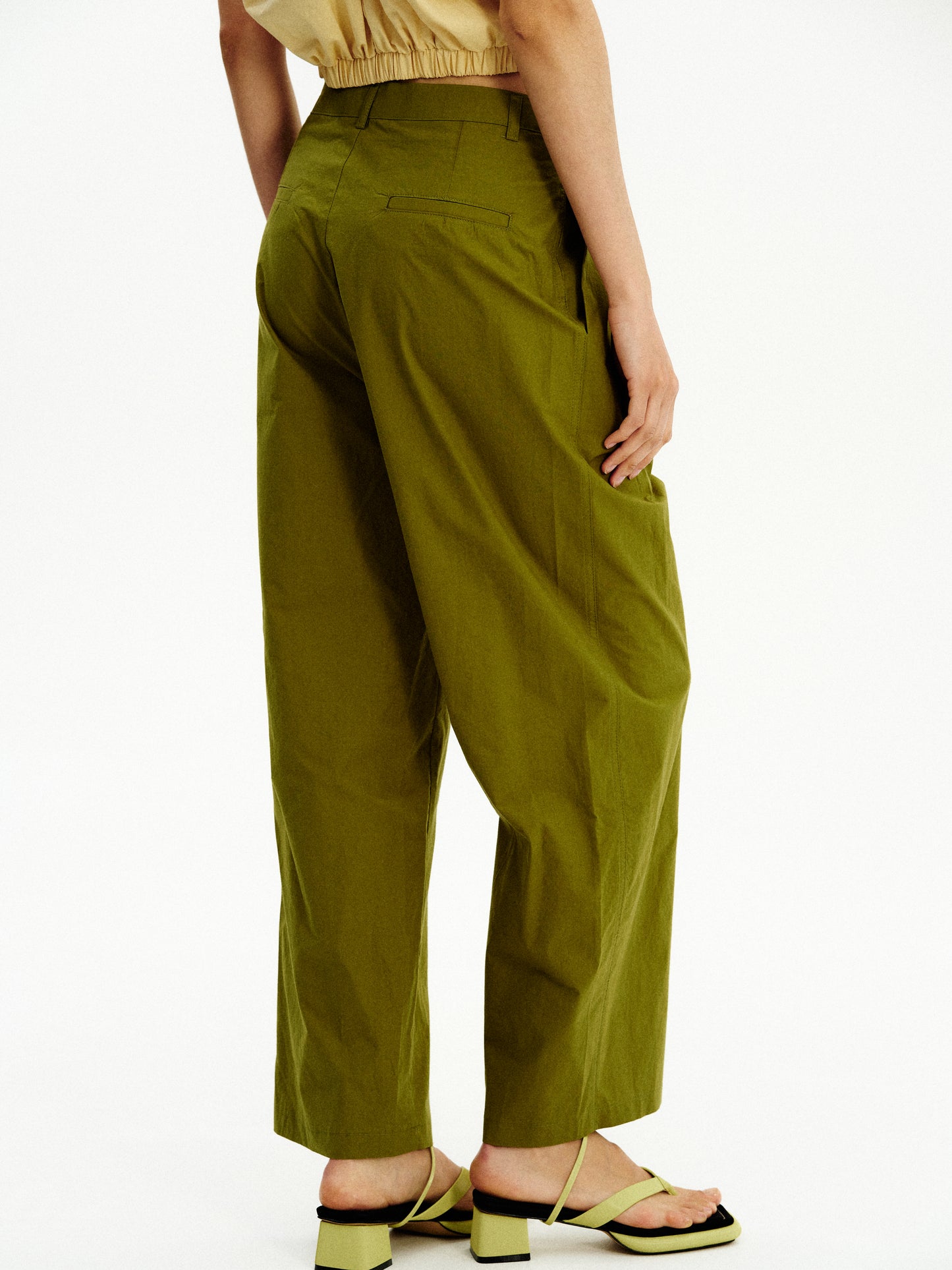 Cotton Tuck Trousers, Khaki