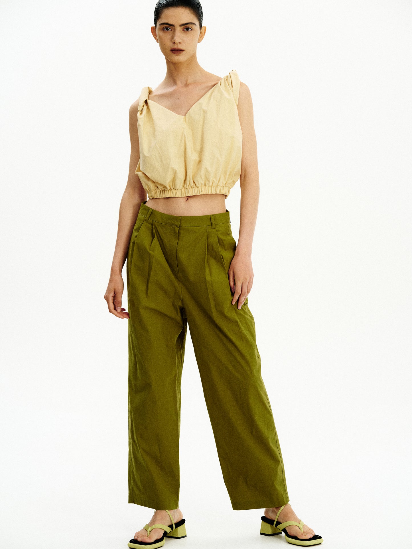 Cotton Tuck Trousers, Khaki