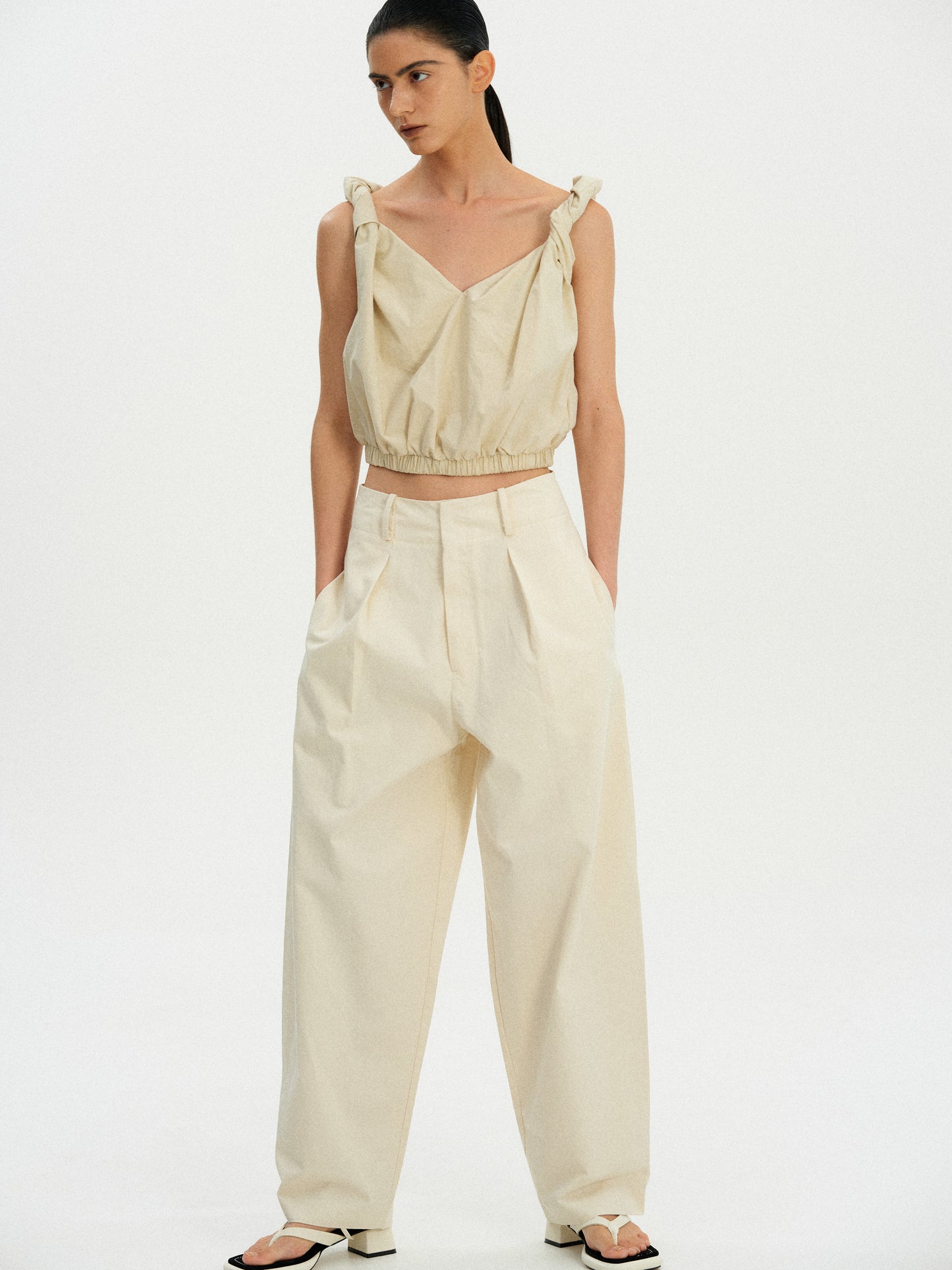 Oversized Cotton Trousers, Dusty Cream
