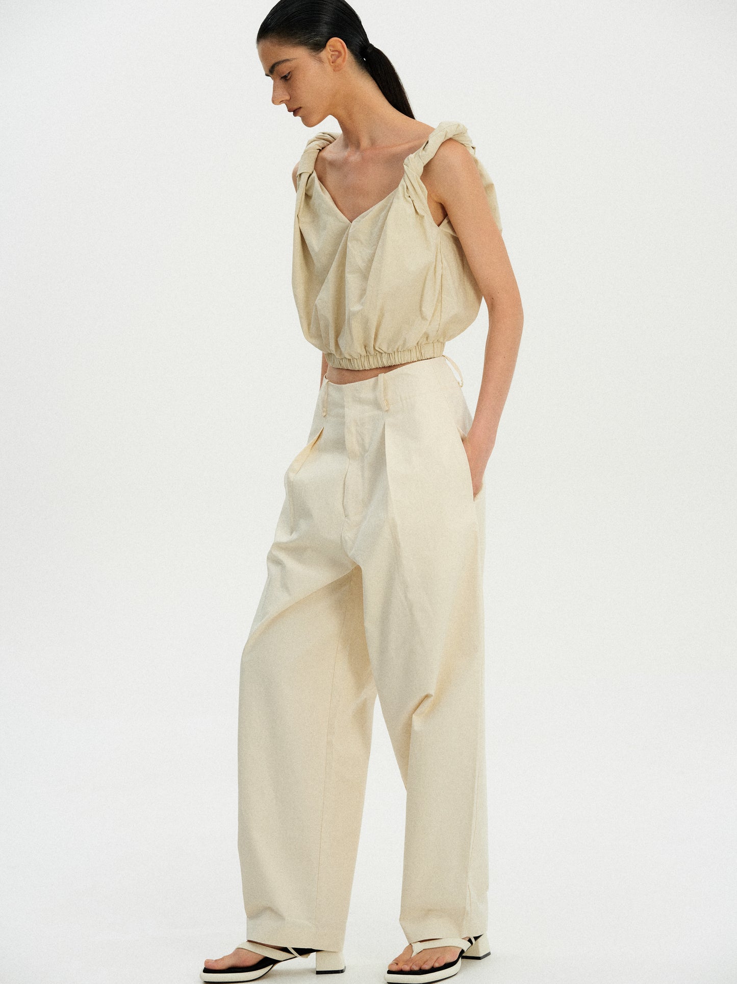 Oversized Cotton Trousers, Dusty Cream