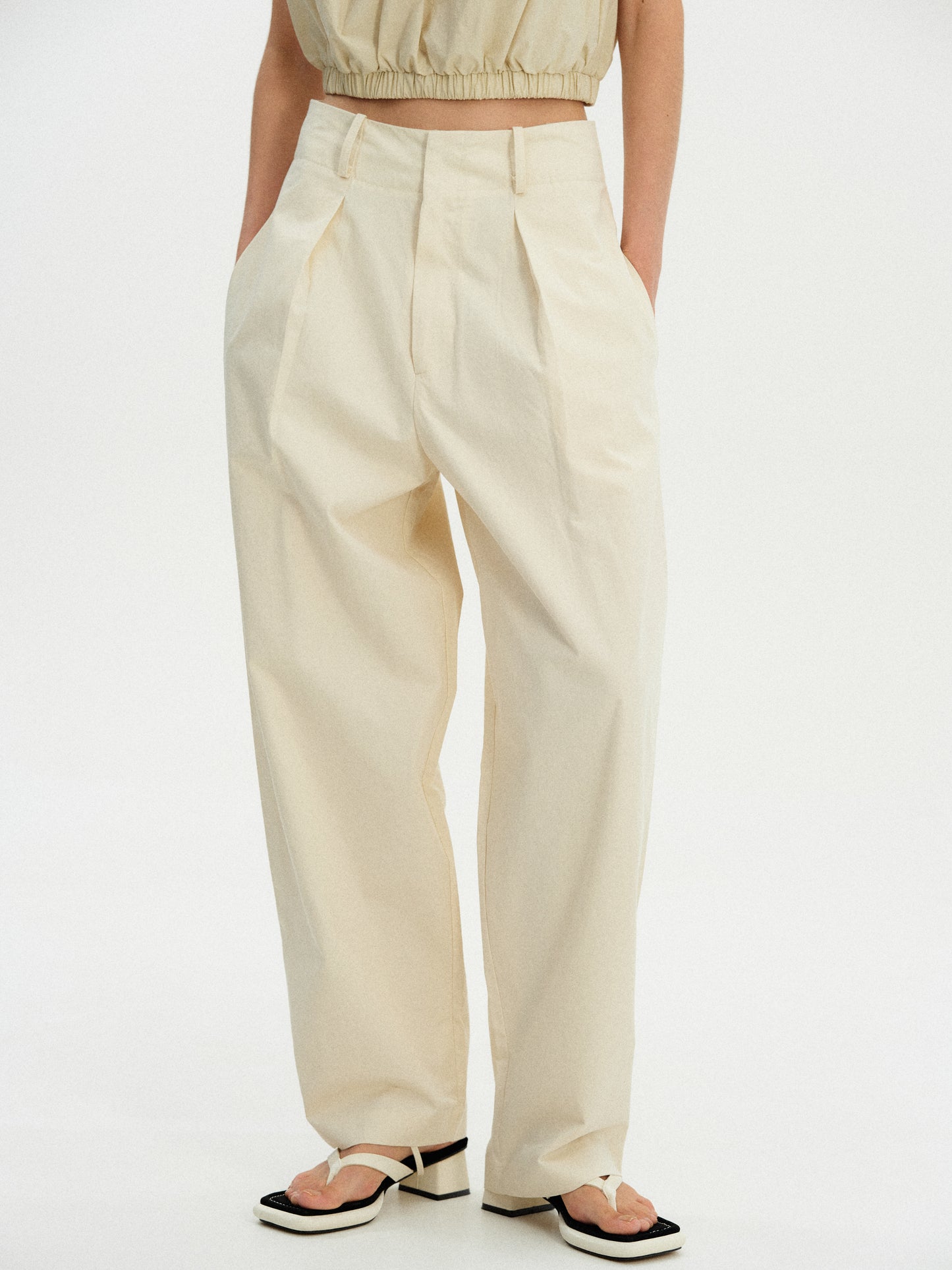 Oversized Cotton Trousers, Dusty Cream