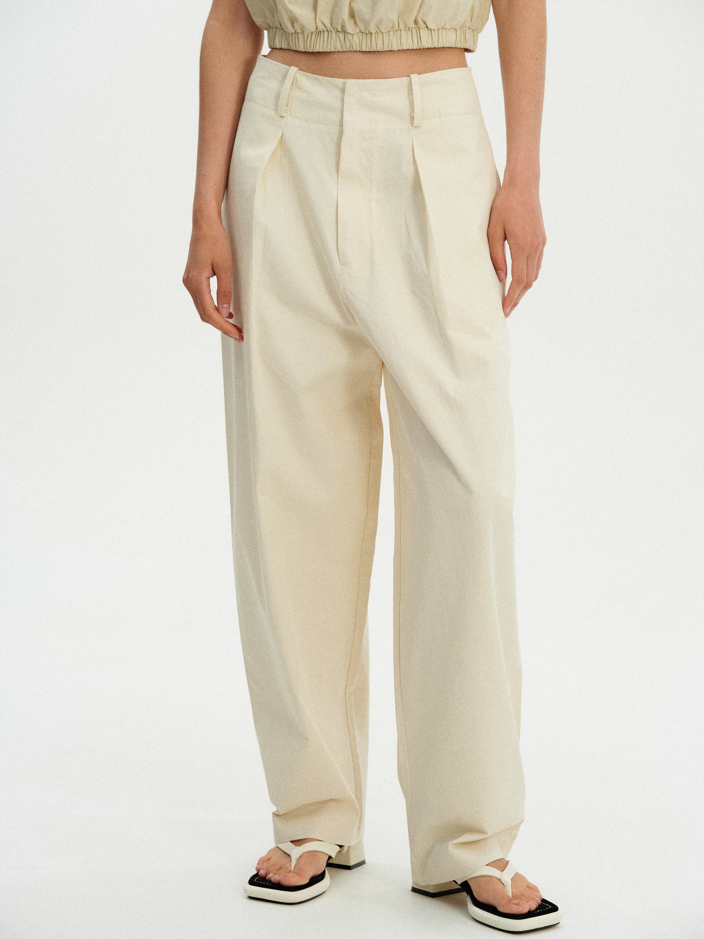 Oversized Cotton Trousers, Dusty Cream