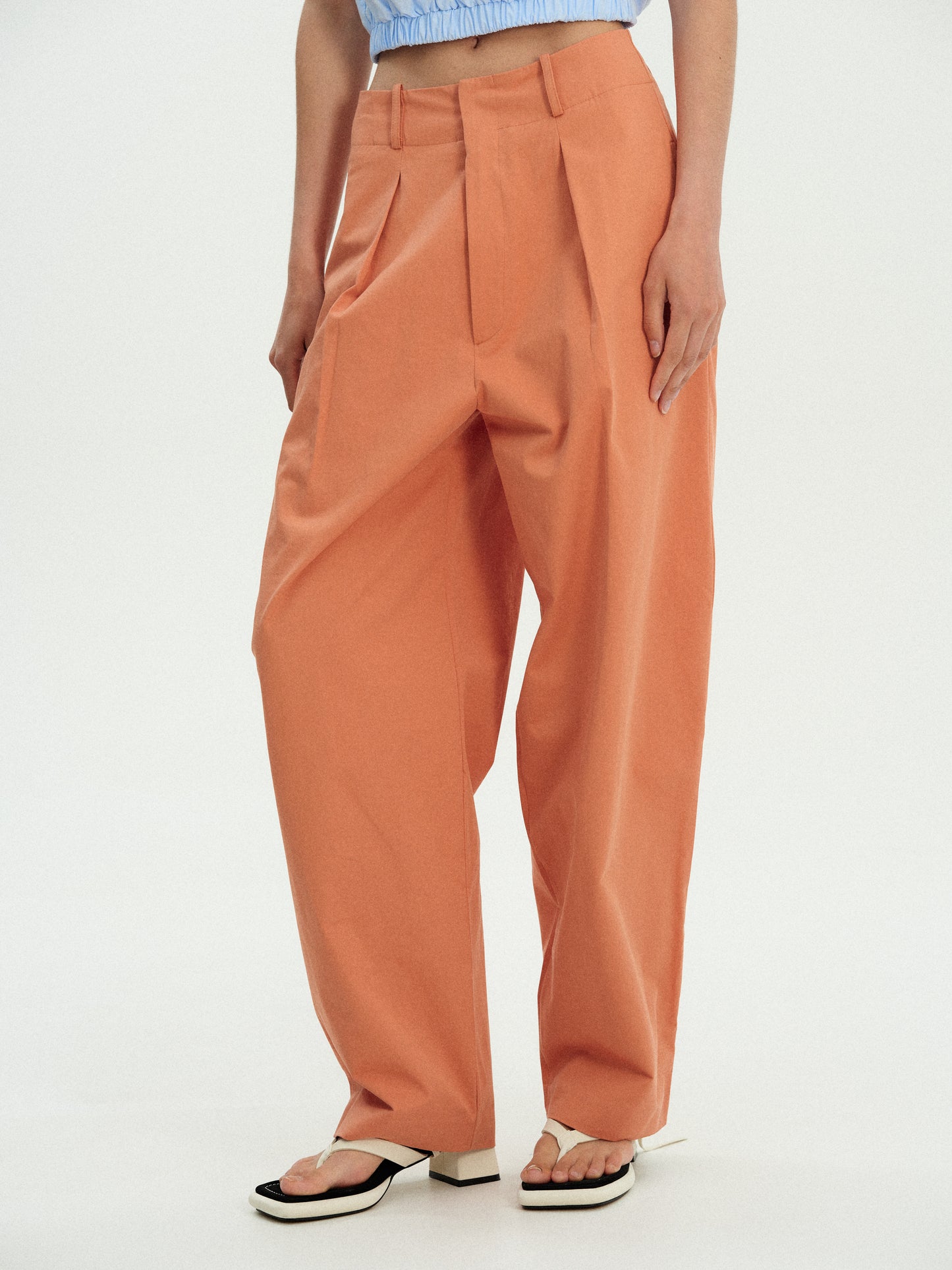 Oversized Cotton Trousers, Dusty Orange