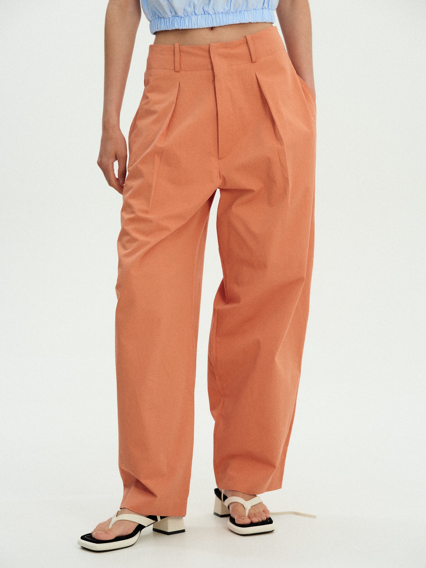 Oversized Cotton Trousers, Dusty Orange