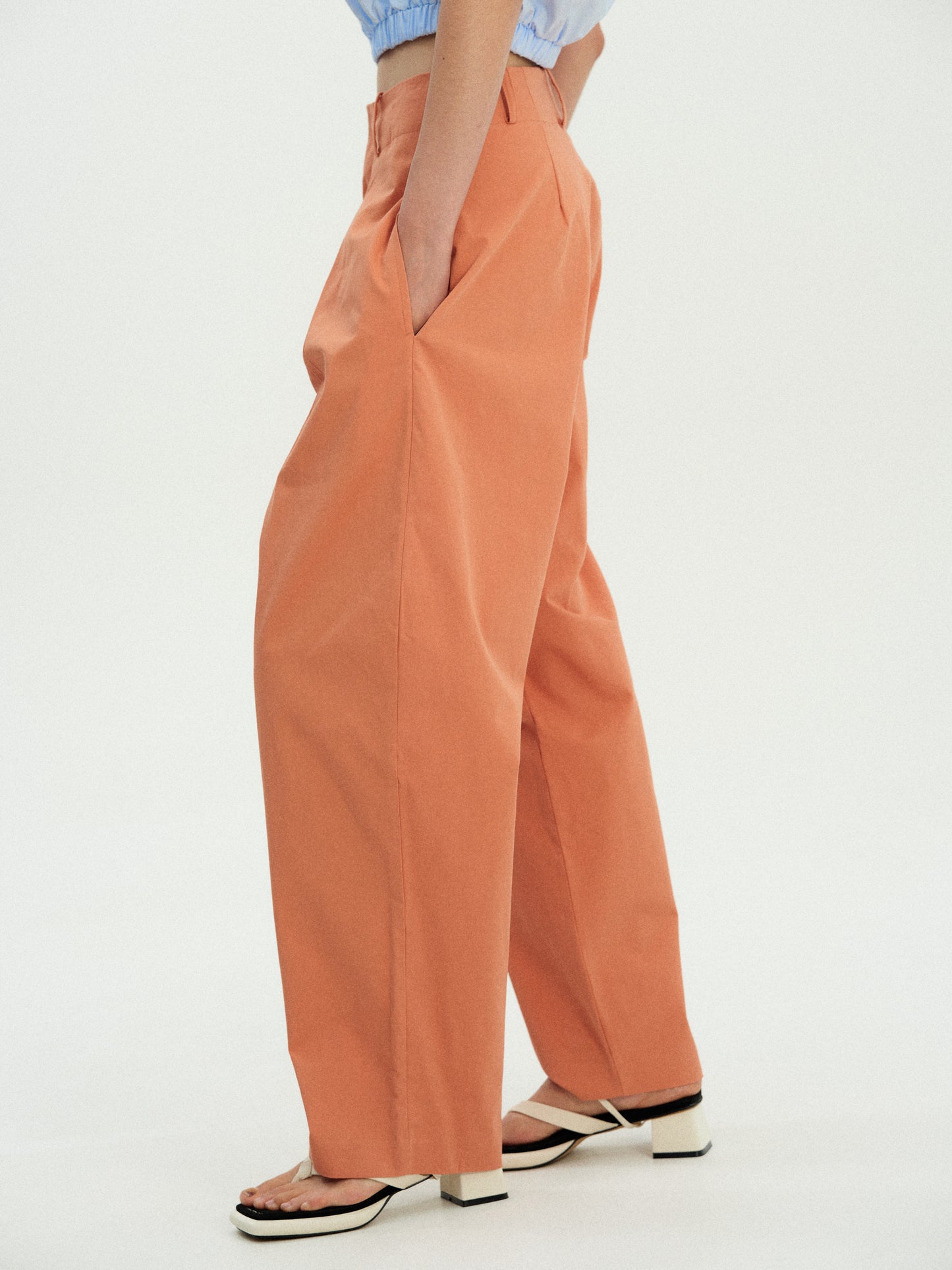 Oversized Cotton Trousers, Dusty Orange