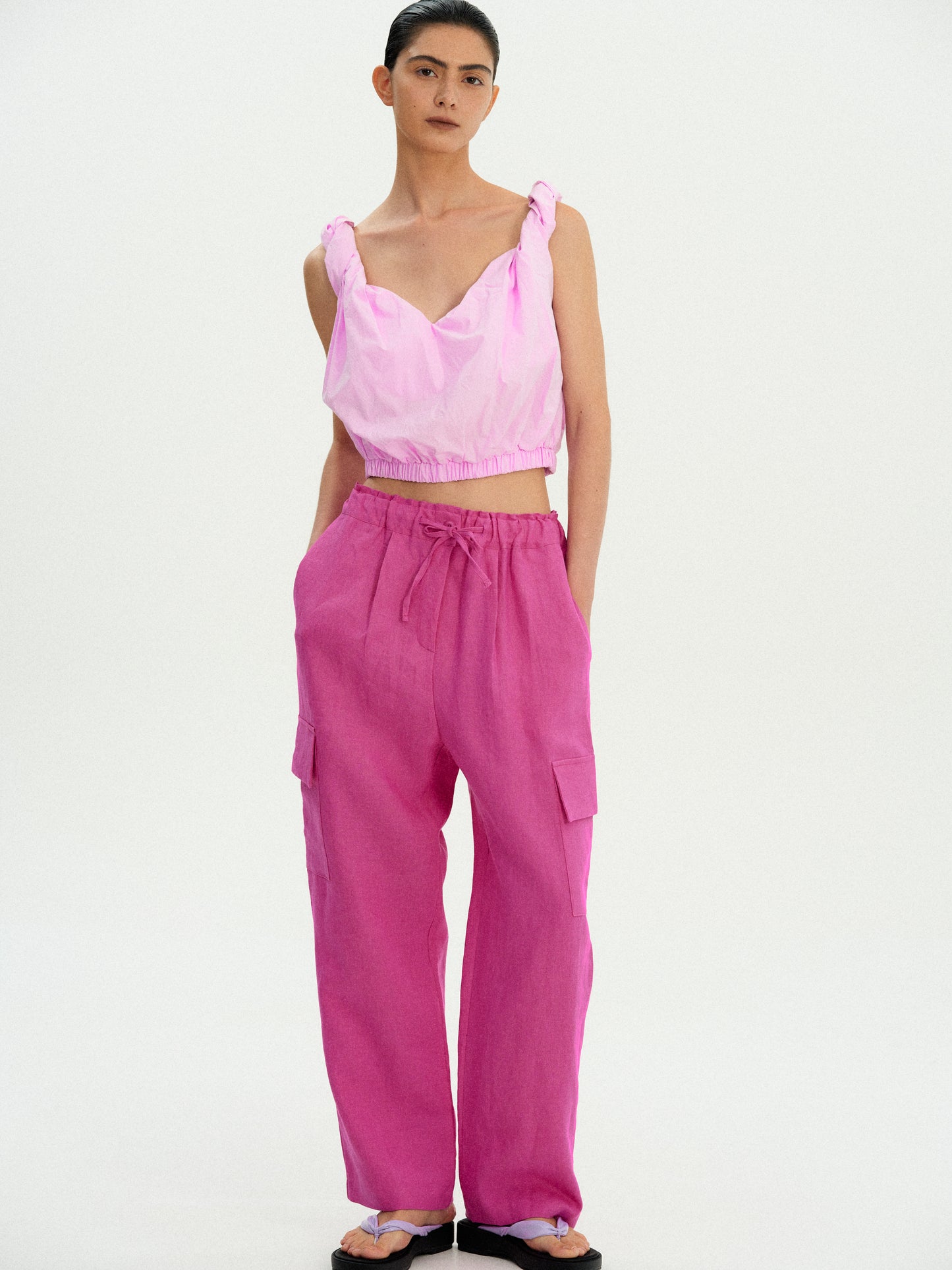 Linen Work Pants, Magenta