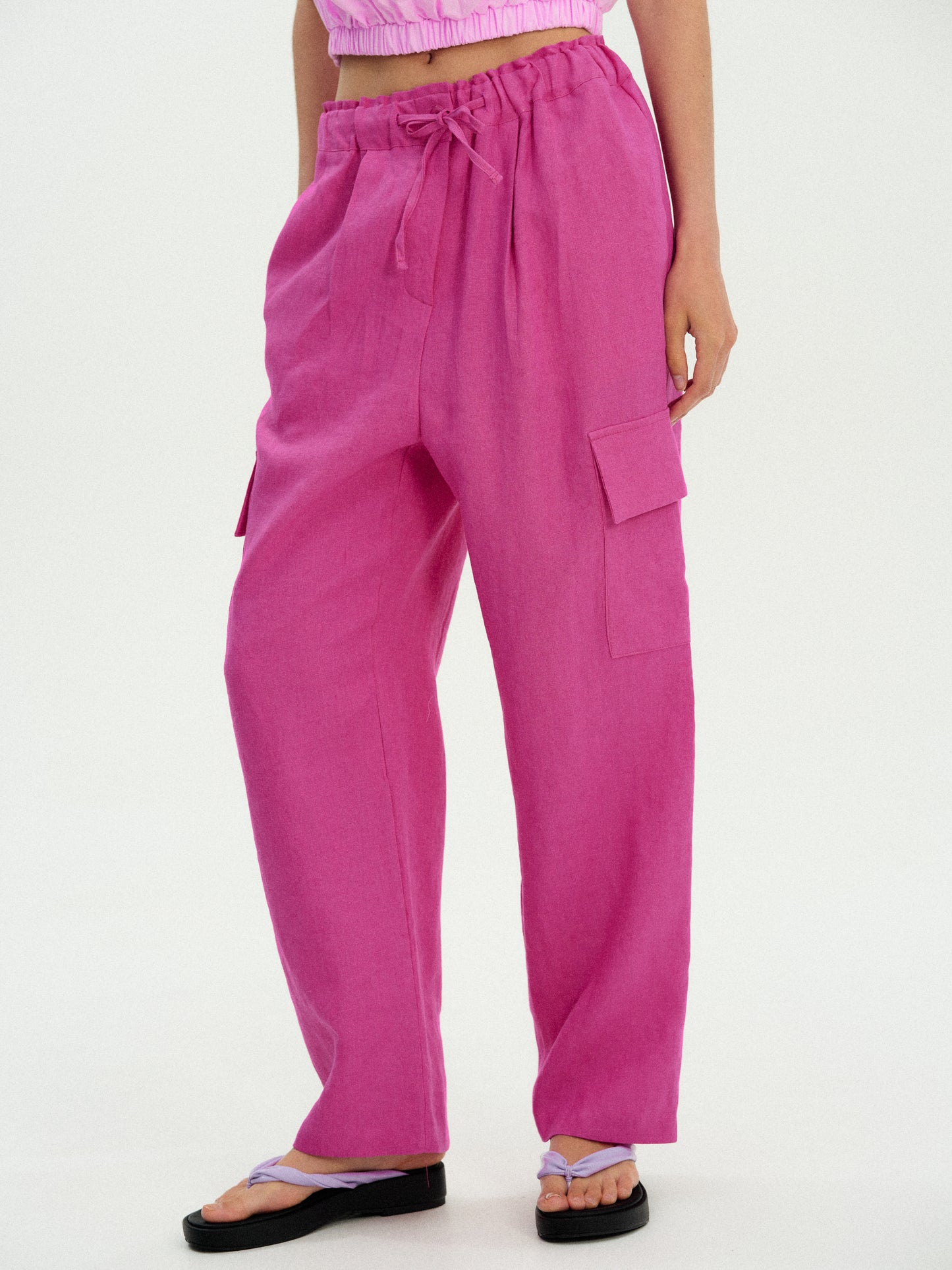 Linen Work Pants, Magenta