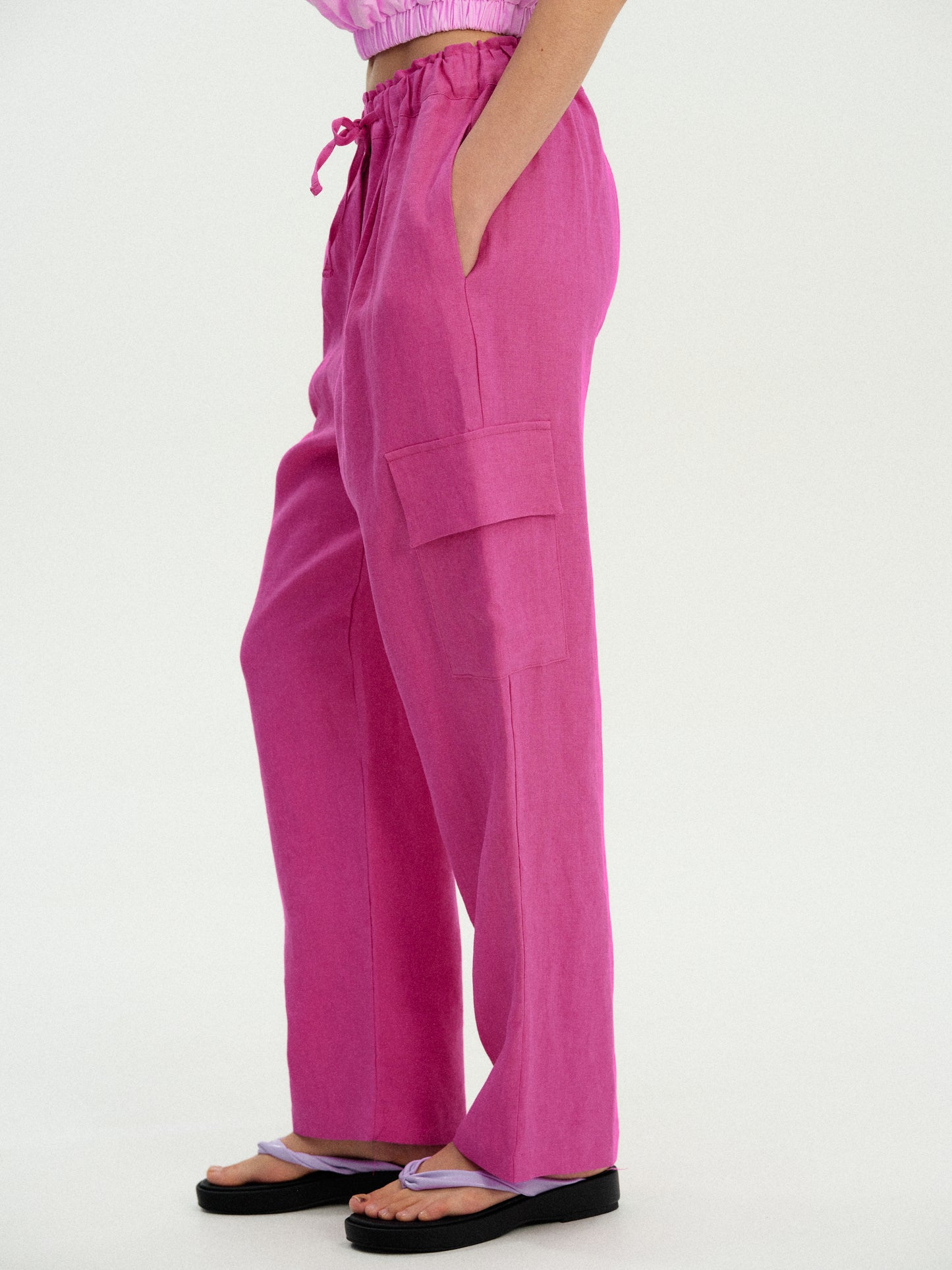 Linen Work Pants, Magenta