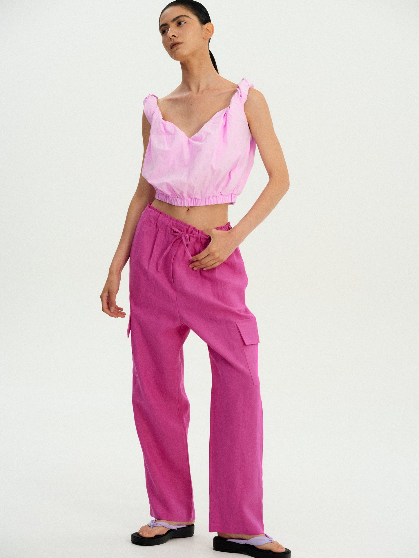 Linen Work Pants, Magenta