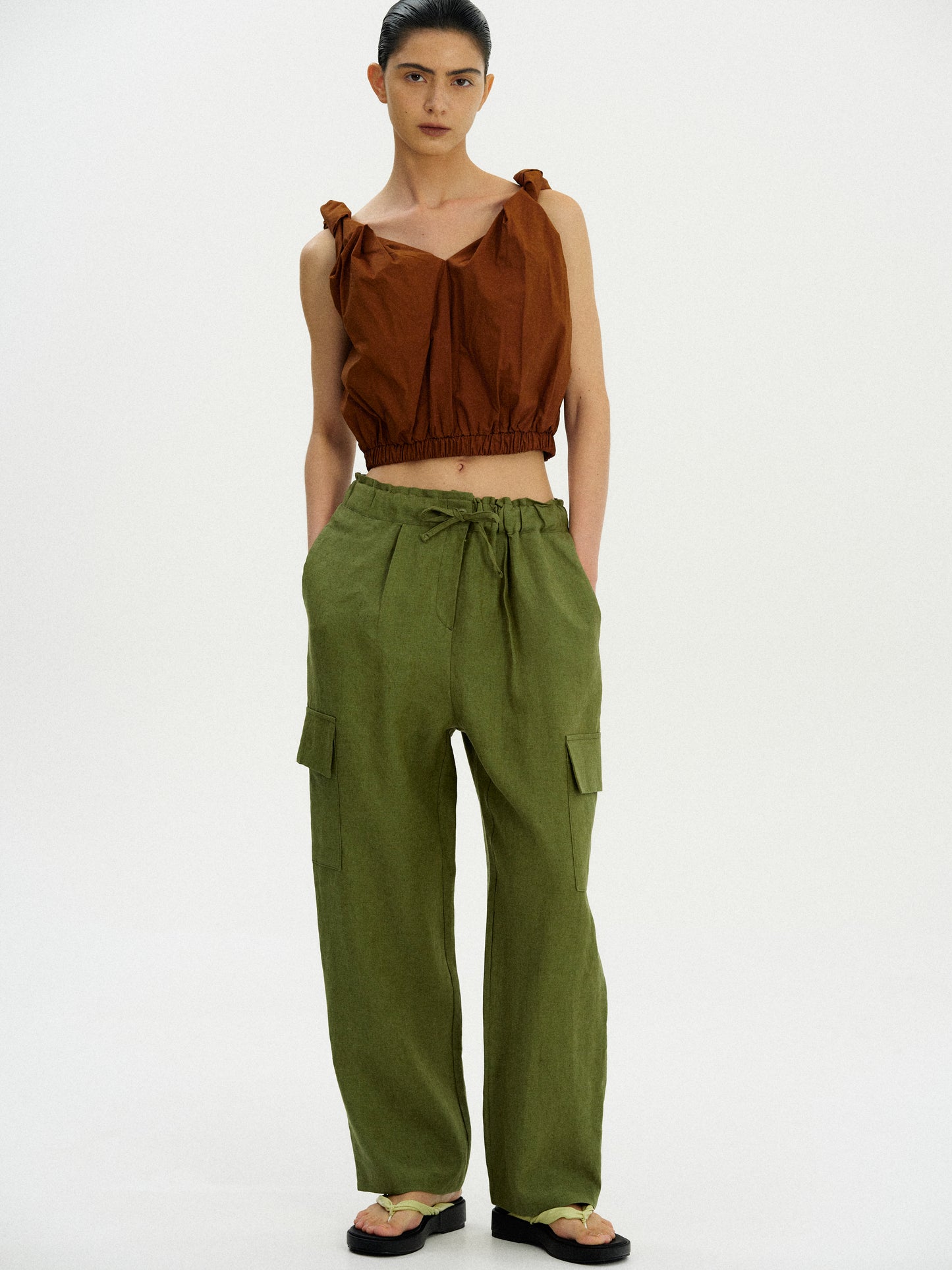 Linen Work Pants, Moss Green