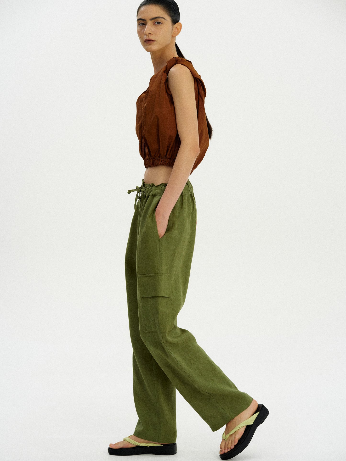 Linen Work Pants, Moss Green