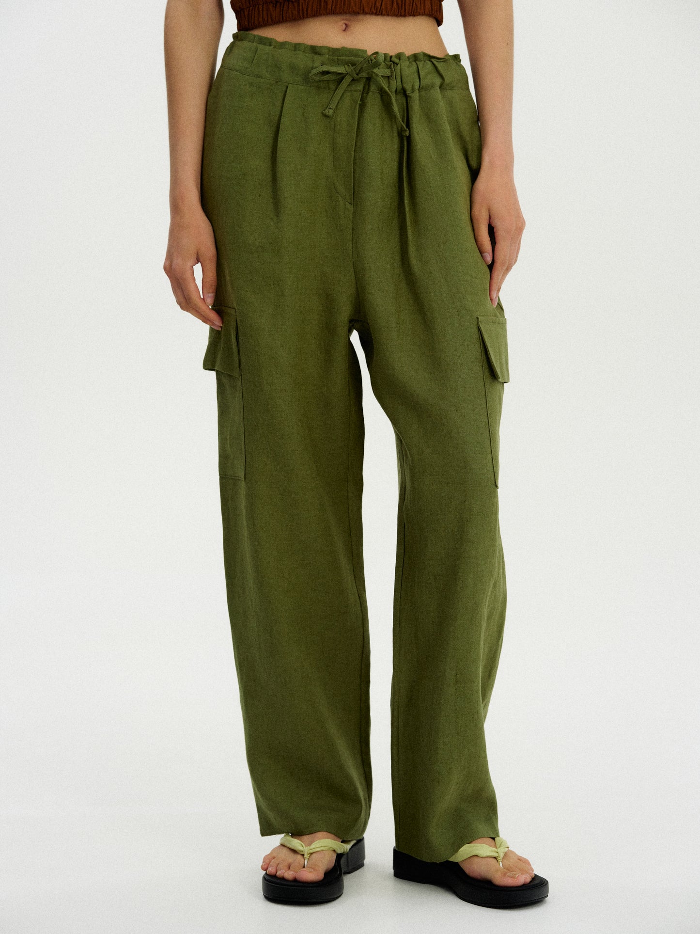 Linen Work Pants, Moss Green