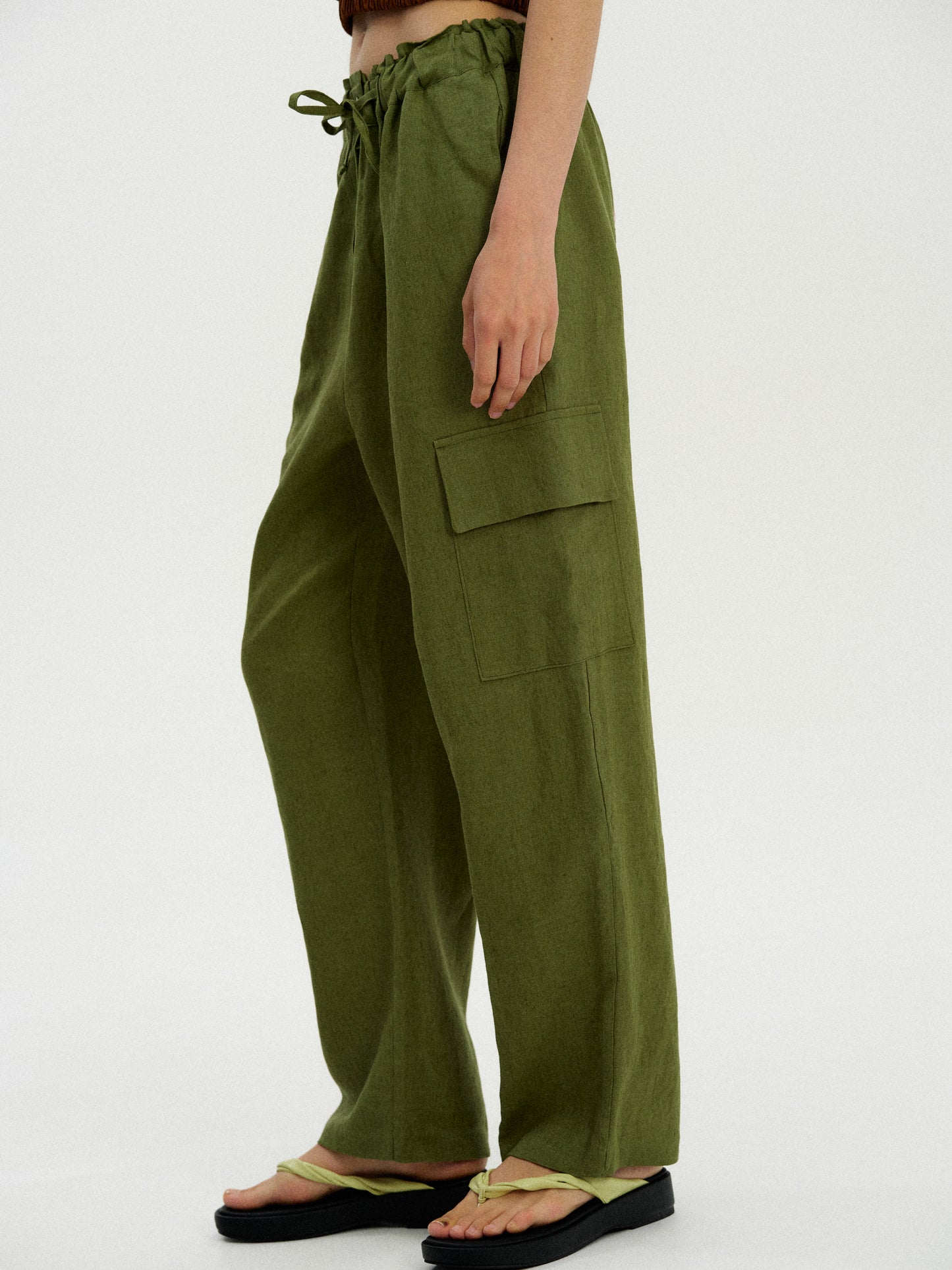 Linen Work Pants, Moss Green