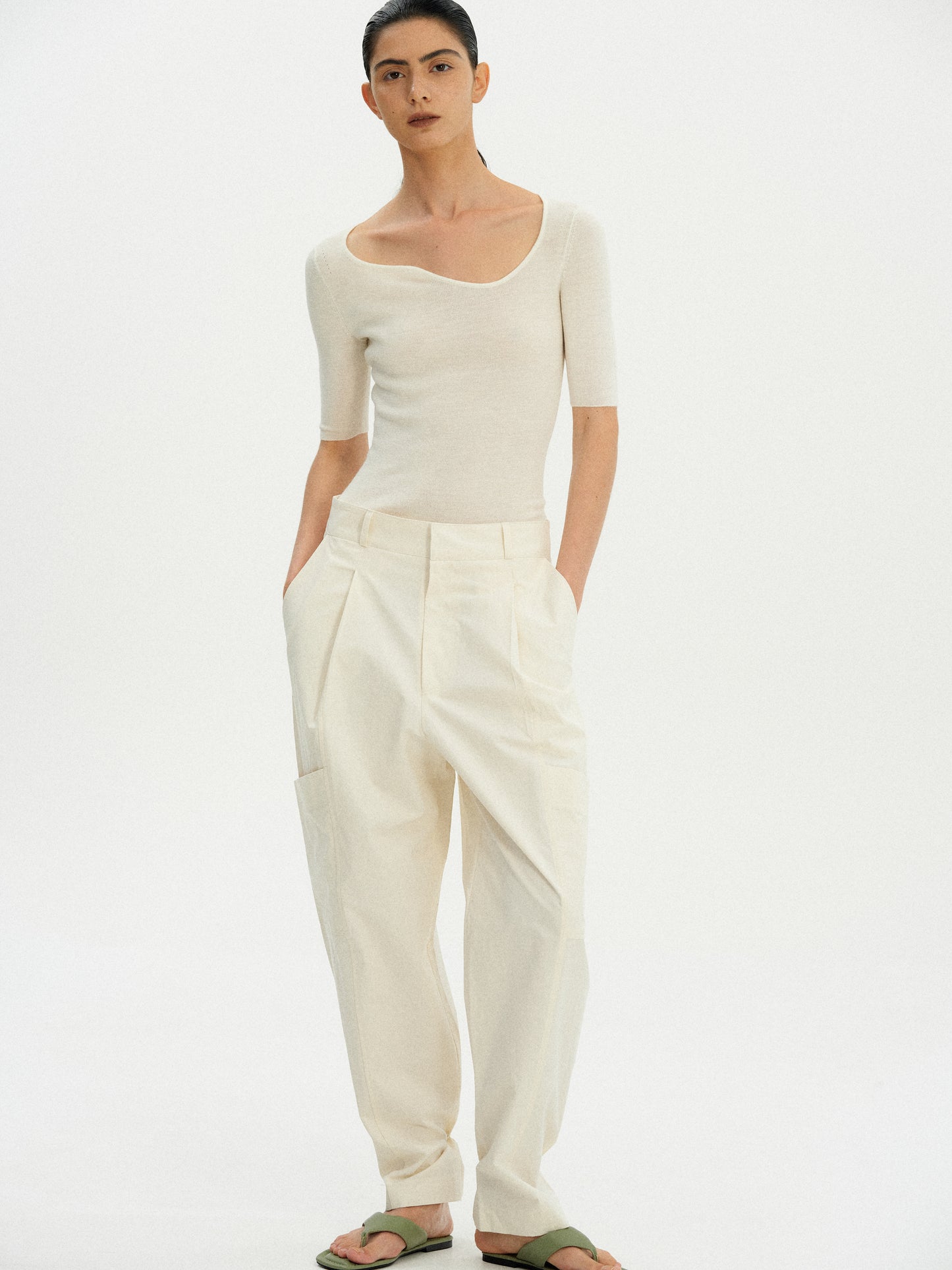 Low Pocket Toggle Trousers, Cream