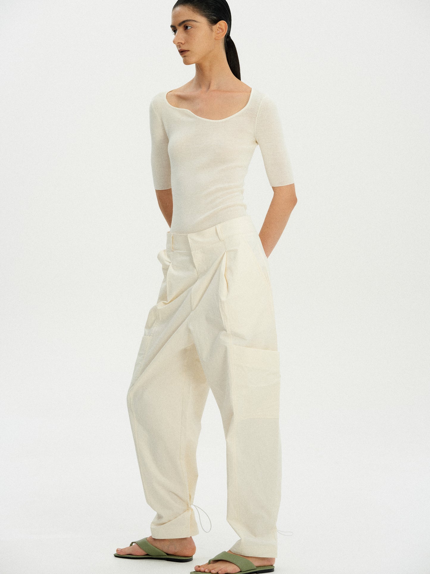 Low Pocket Toggle Trousers, Cream