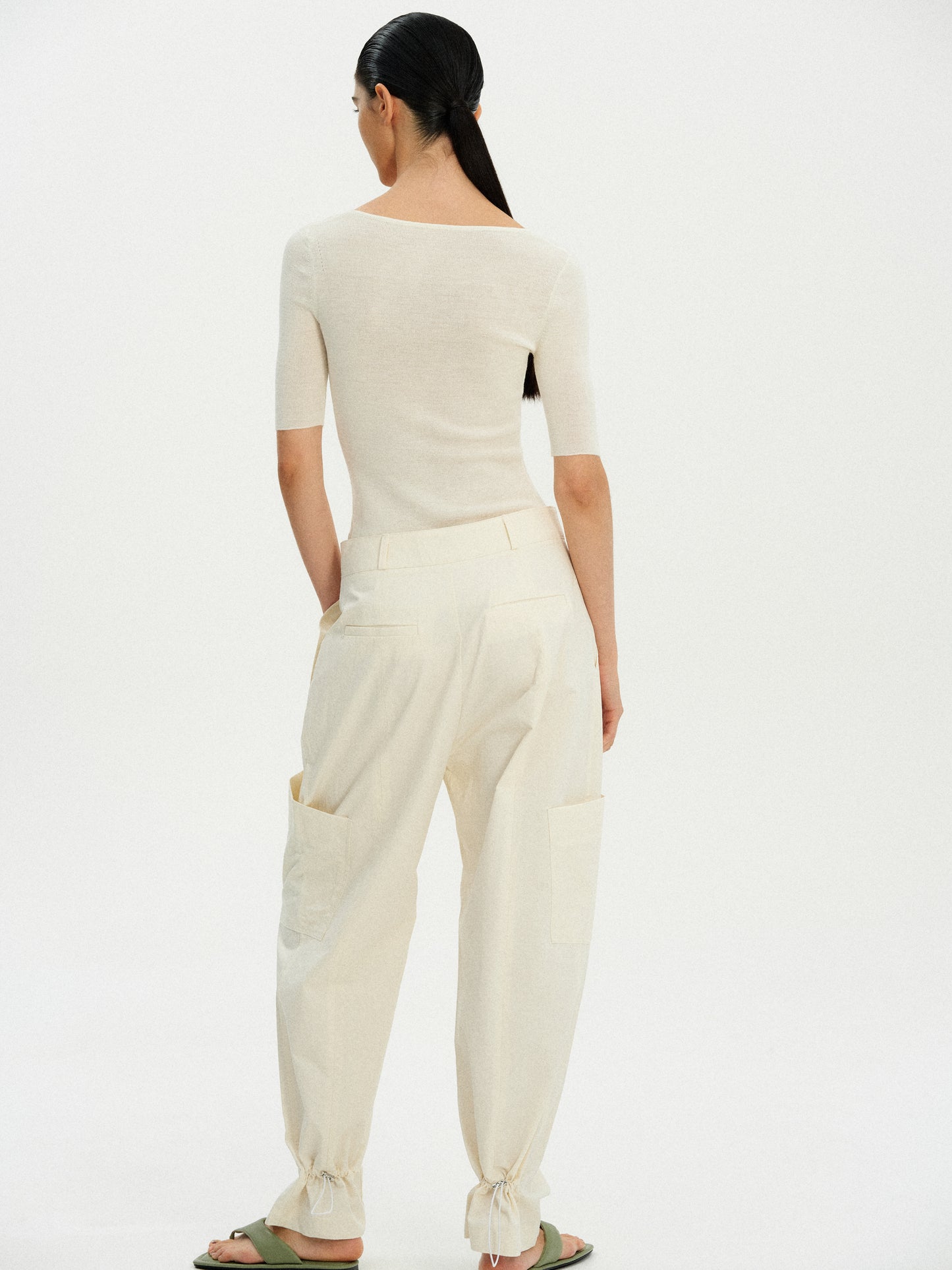 Low Pocket Toggle Trousers, Cream