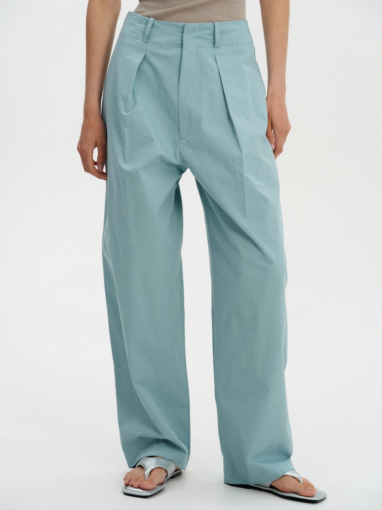 Oversized Cotton Trousers, Dusty Blue