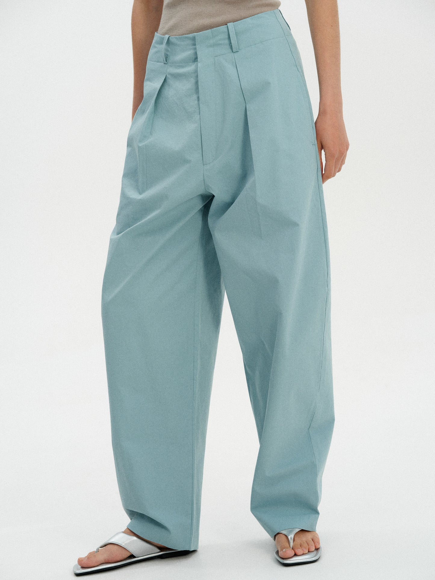 Oversized Cotton Trousers, Dusty Blue