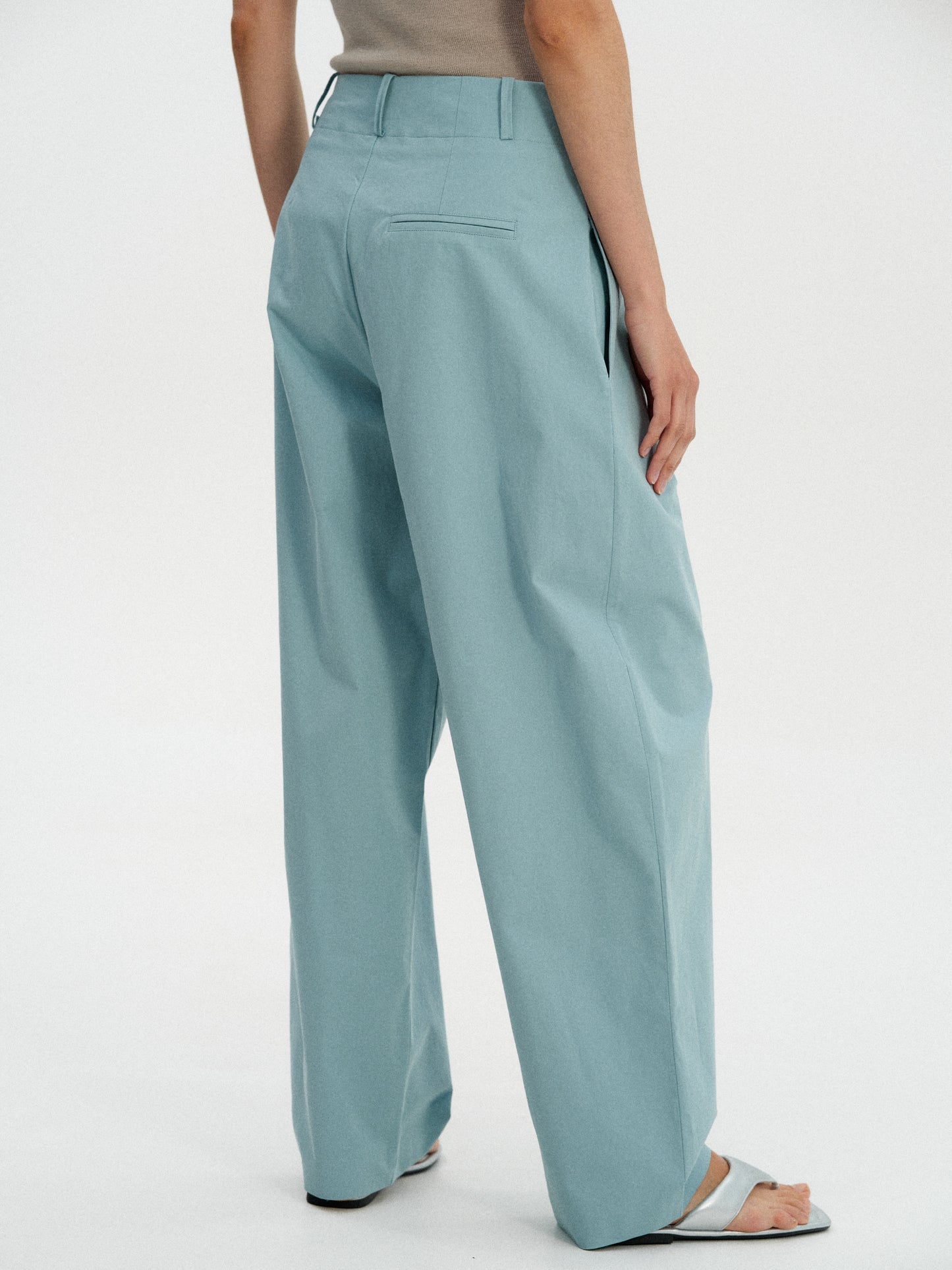 Oversized Cotton Trousers, Dusty Blue