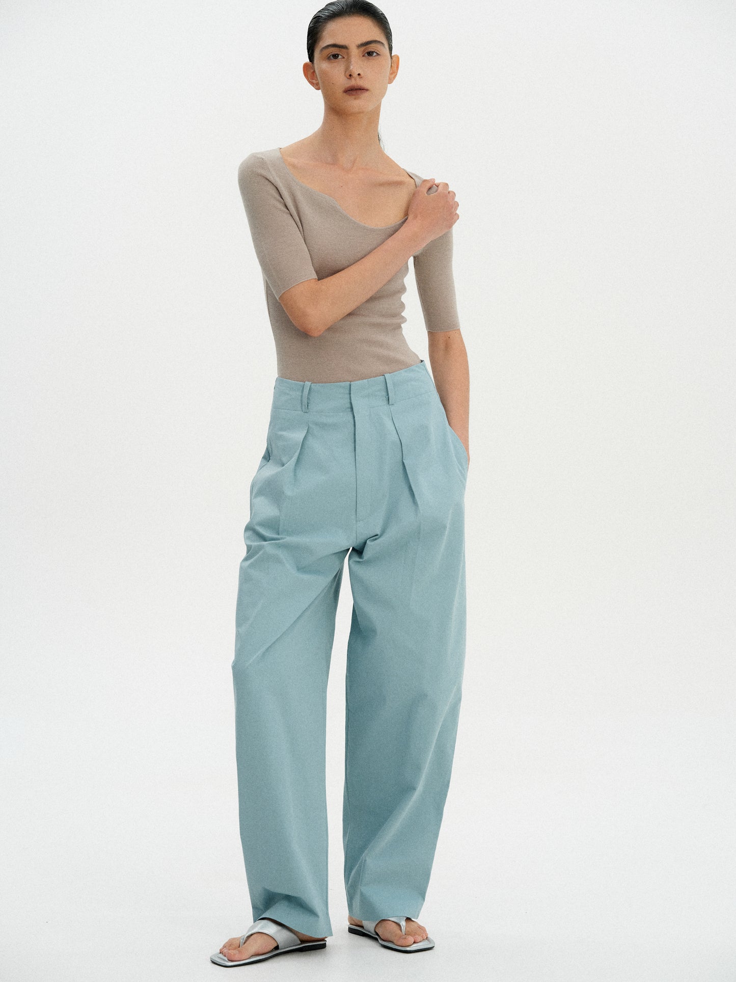 Oversized Cotton Trousers, Dusty Blue