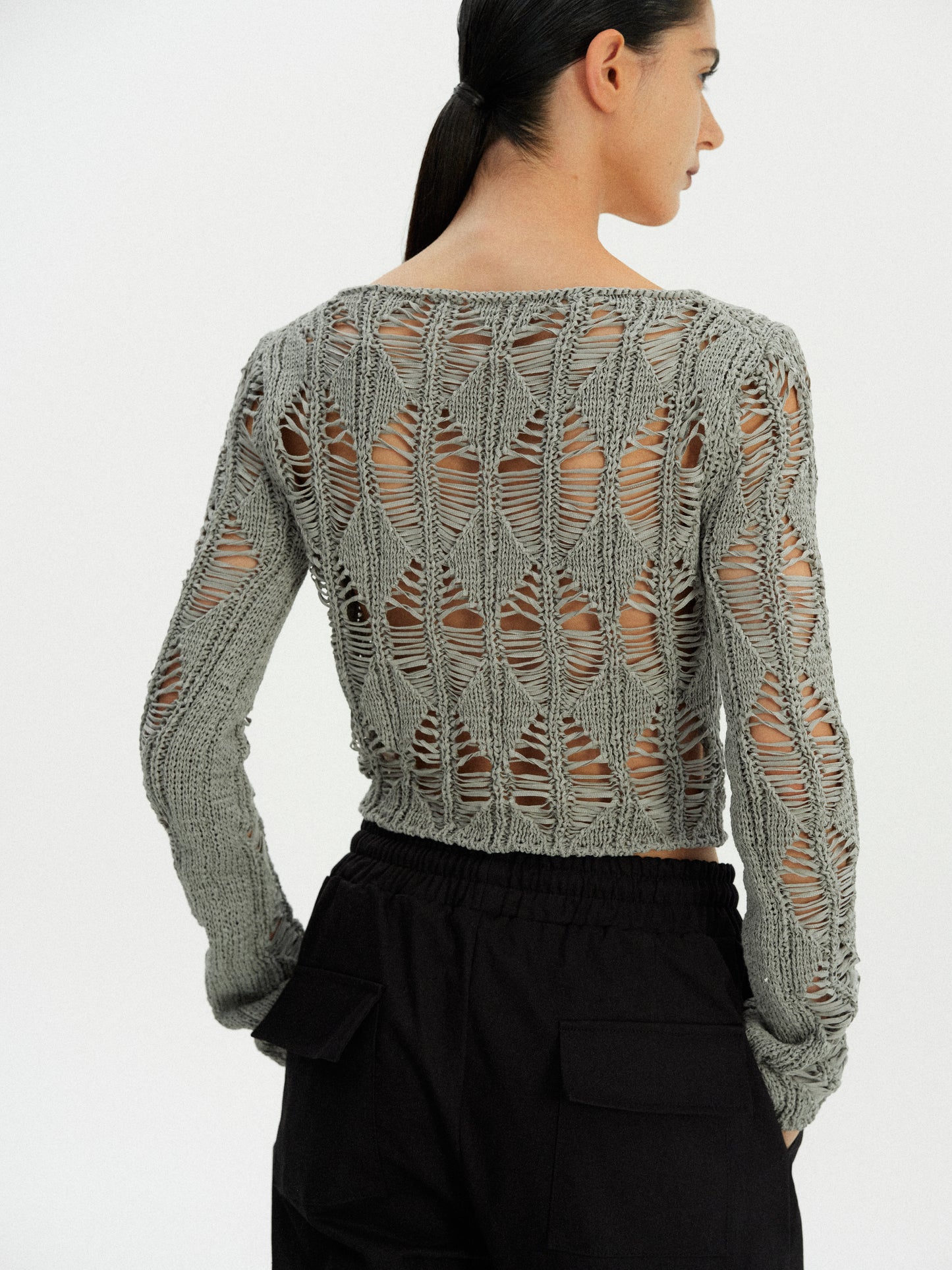 Open Crochet Damaged Knit, Thyme