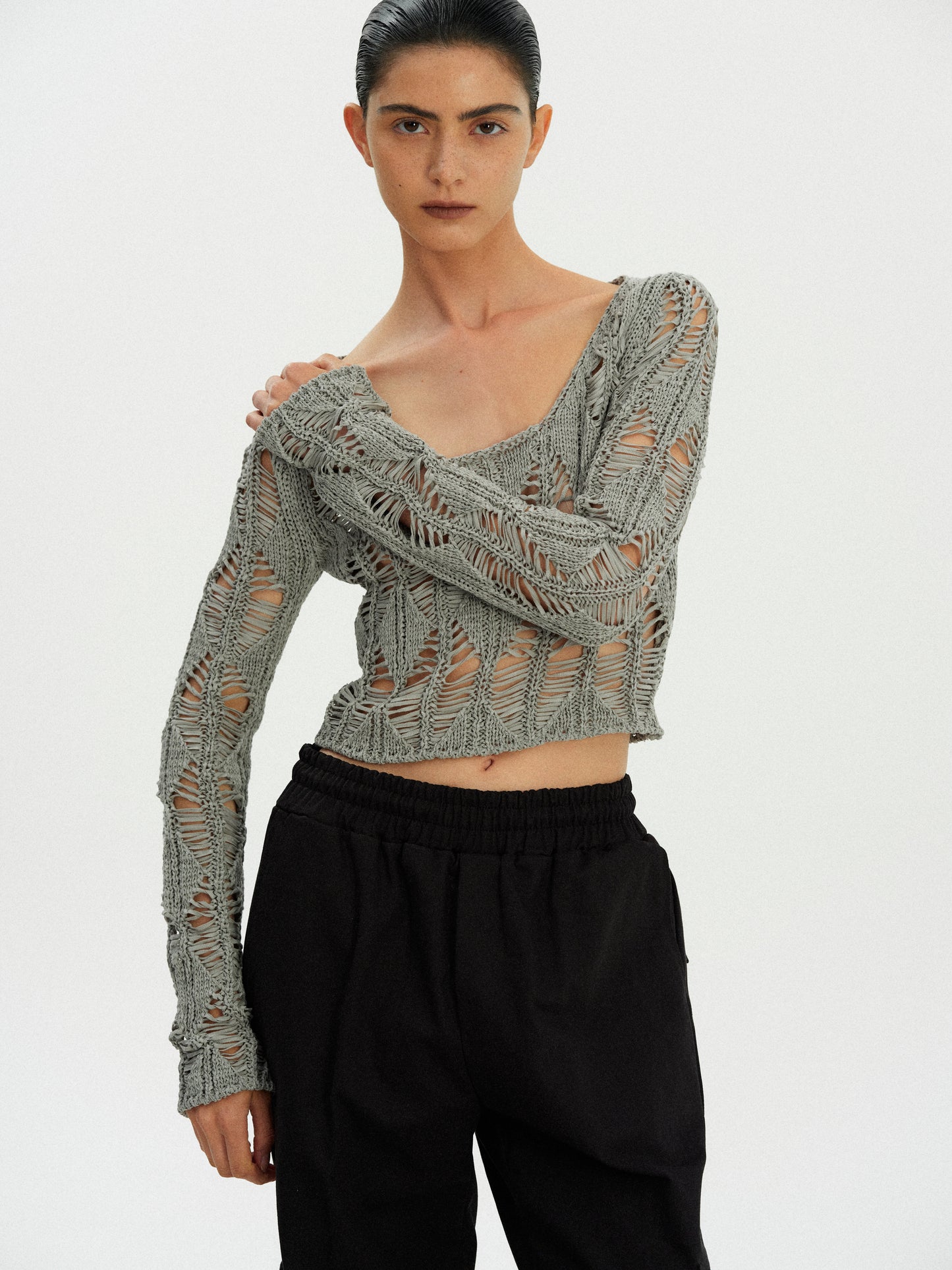 Open Crochet Damaged Knit, Thyme