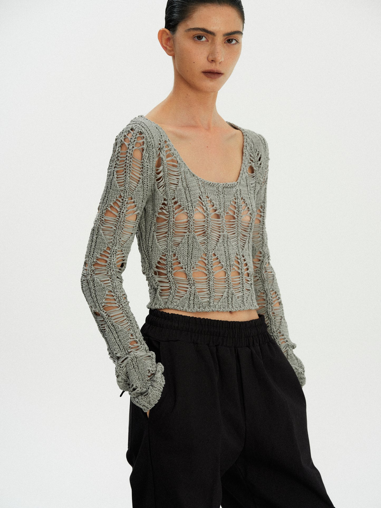Open Crochet Damaged Knit, Thyme