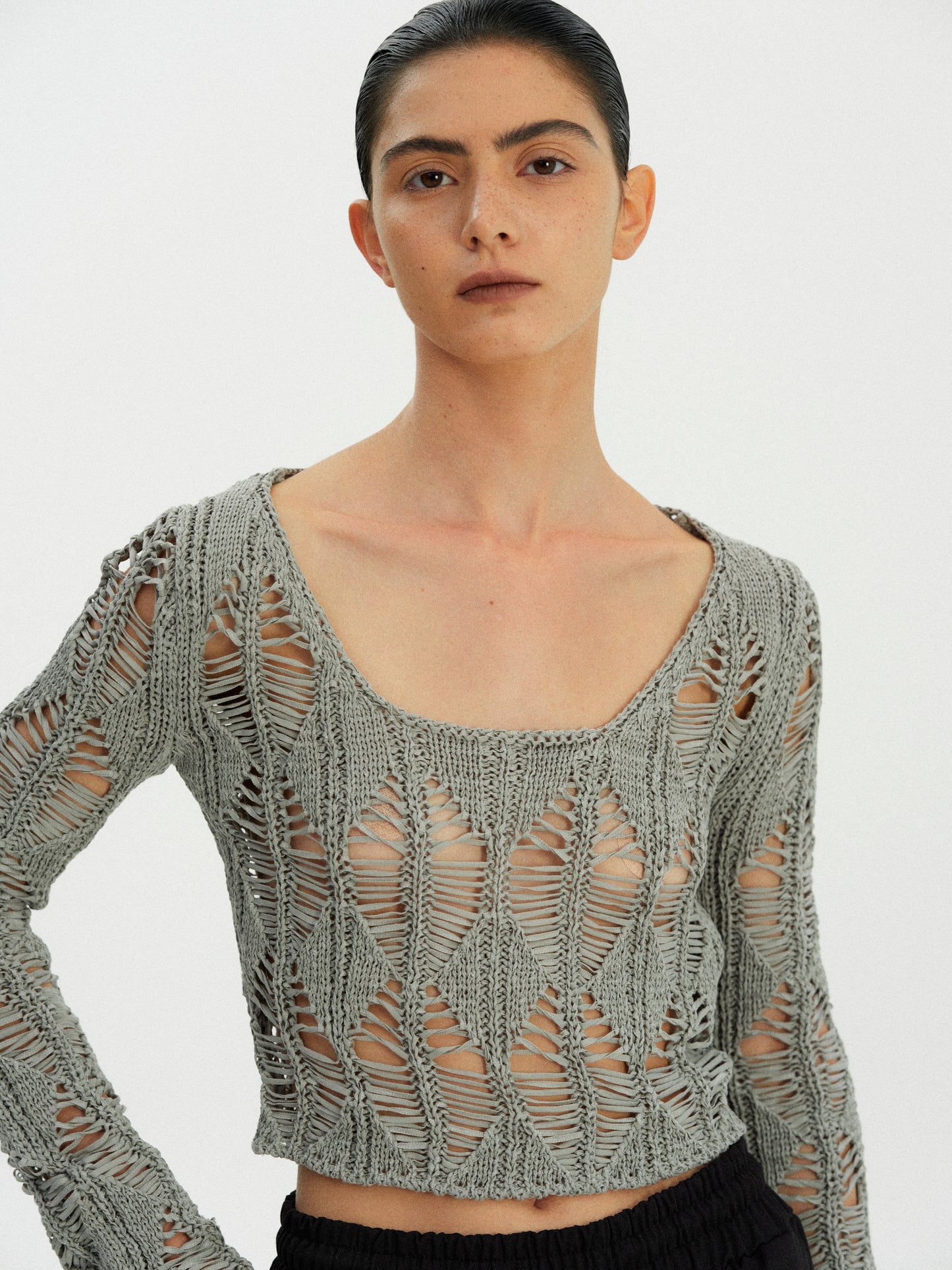 Open Crochet Damaged Knit, Thyme