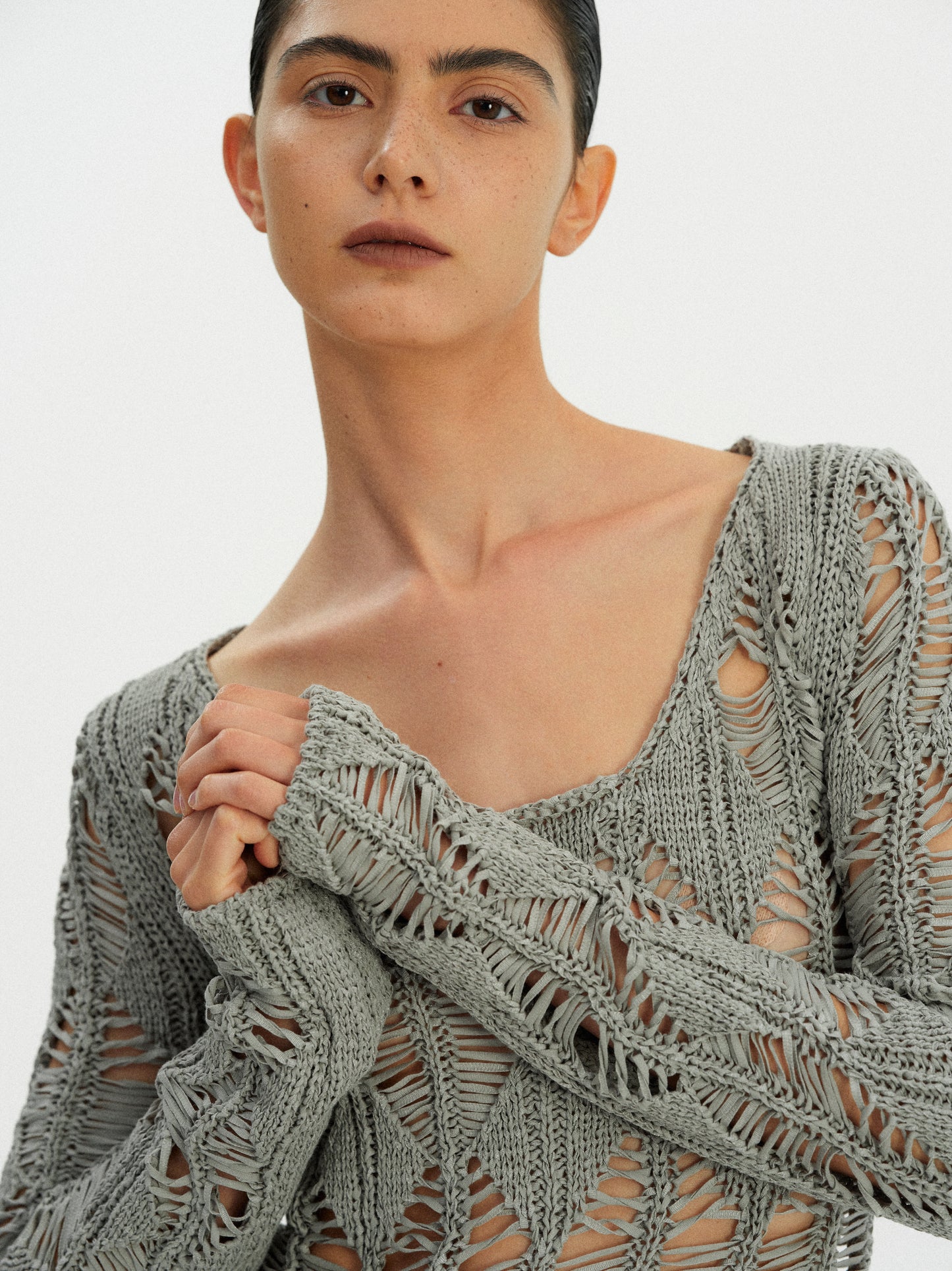 Open Crochet Damaged Knit, Thyme