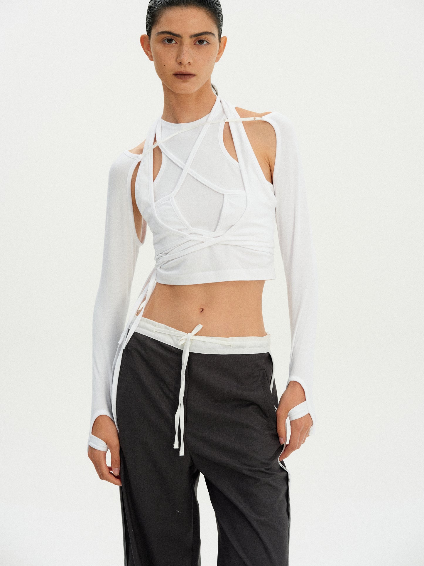 Tie-Up Sleeve Triple Tank Set, White