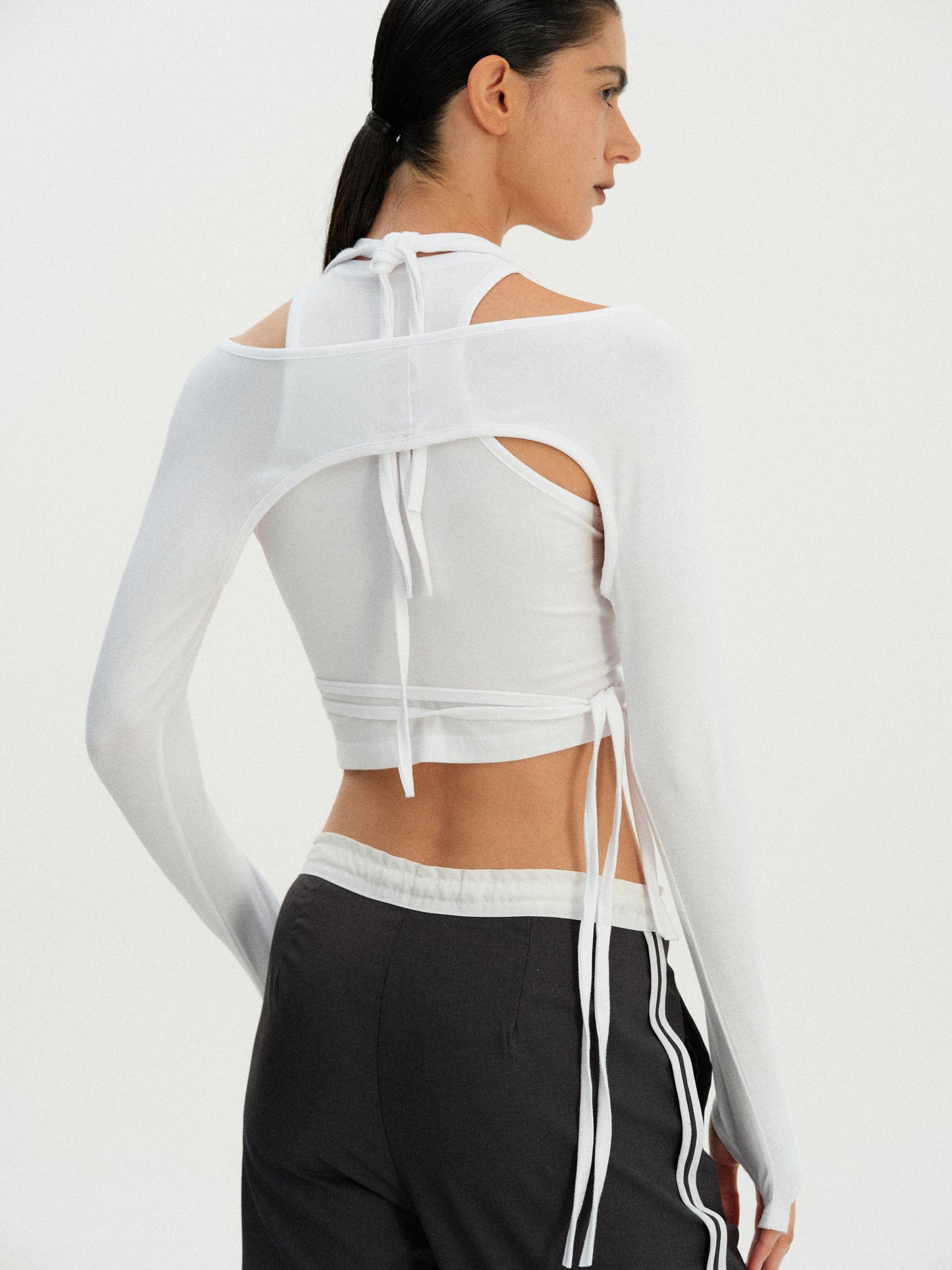 Tie-Up Sleeve Triple Tank Set, White