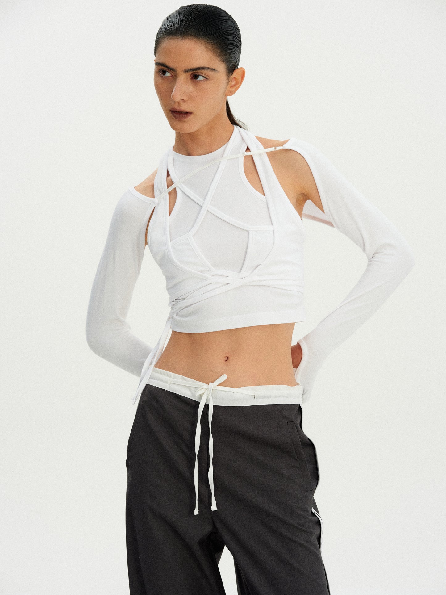 Tie-Up Sleeve Triple Tank Set, White