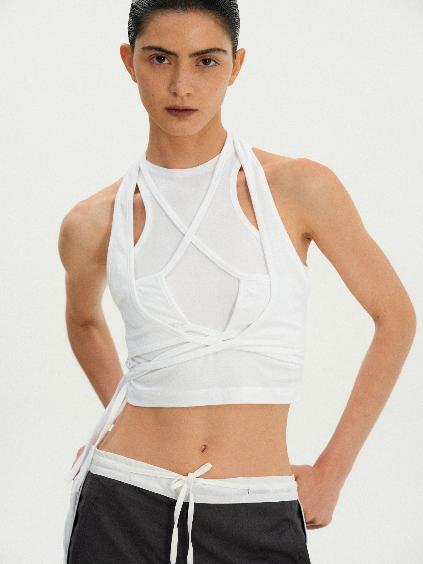 Tie-Up Sleeve Triple Tank Set, White