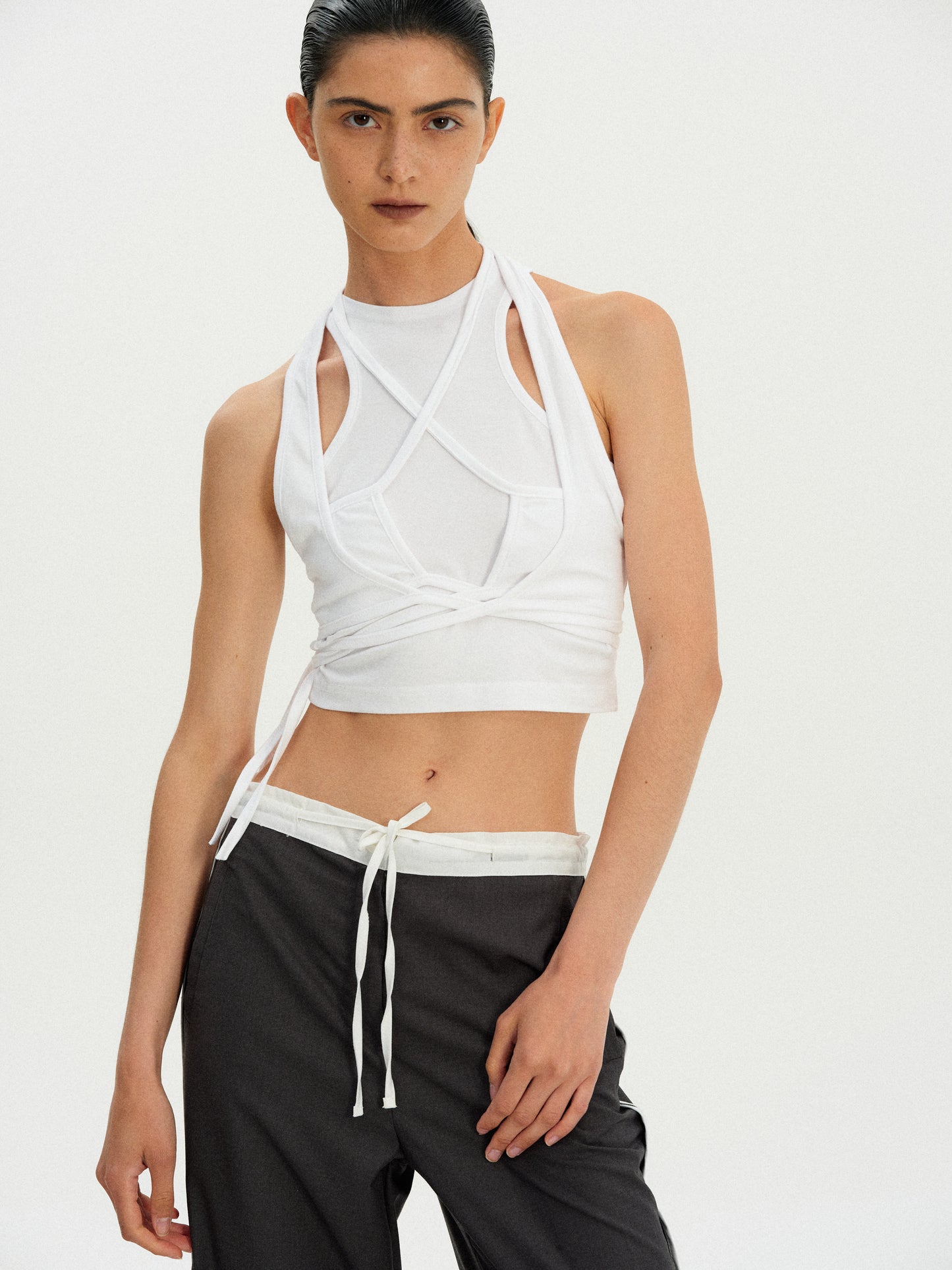 Tie-Up Sleeve Triple Tank Set, White