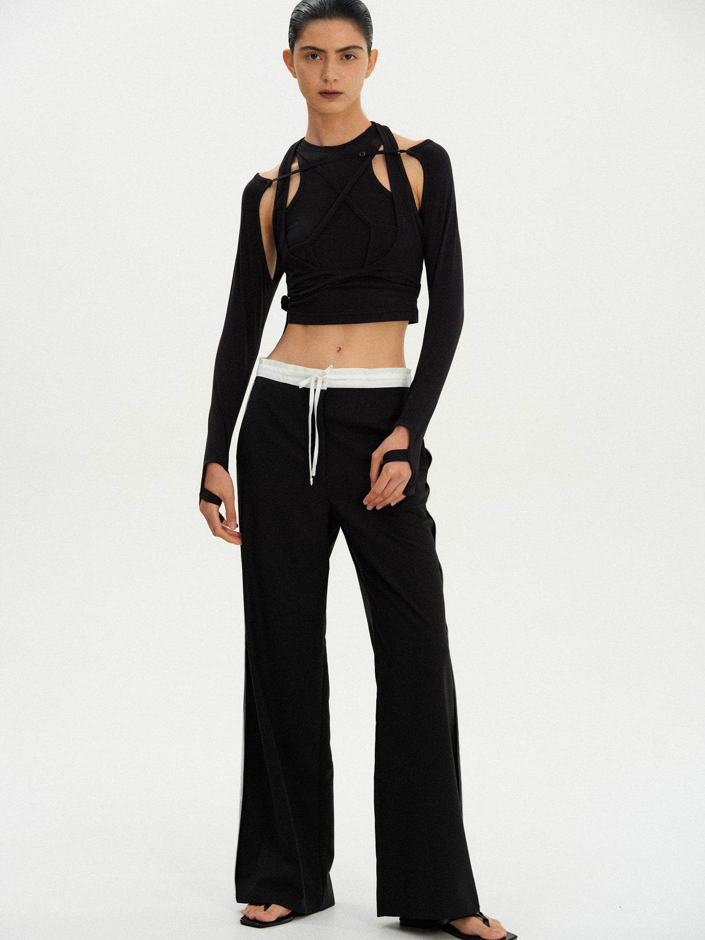 Tie-Up Sleeve Triple Tank Set, Black