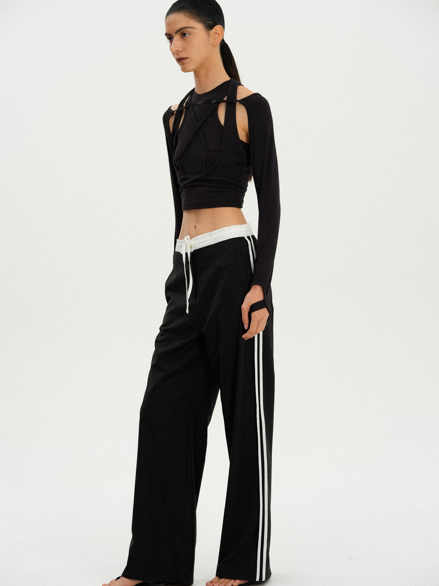 Tie-Up Sleeve Triple Tank Set, Black
