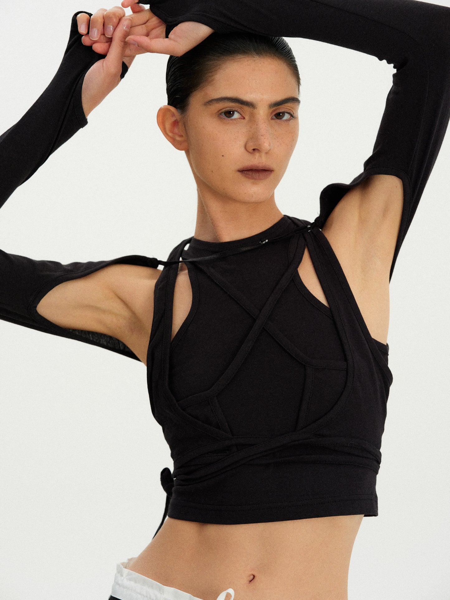 Tie-Up Sleeve Triple Tank Set, Black