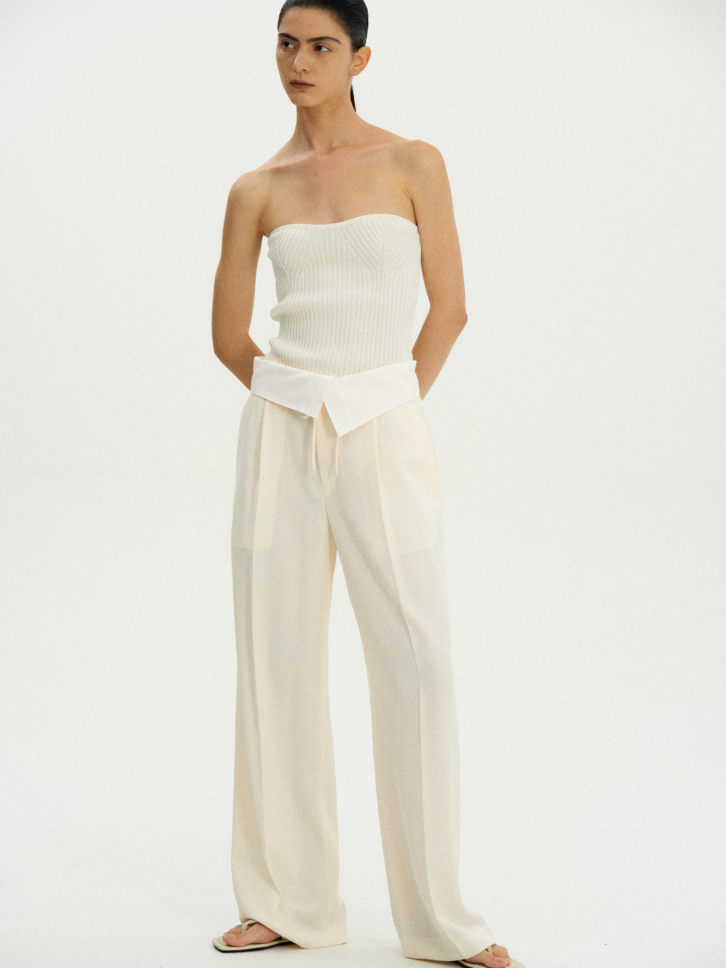 Strapless Cotton Knit Top, Egret