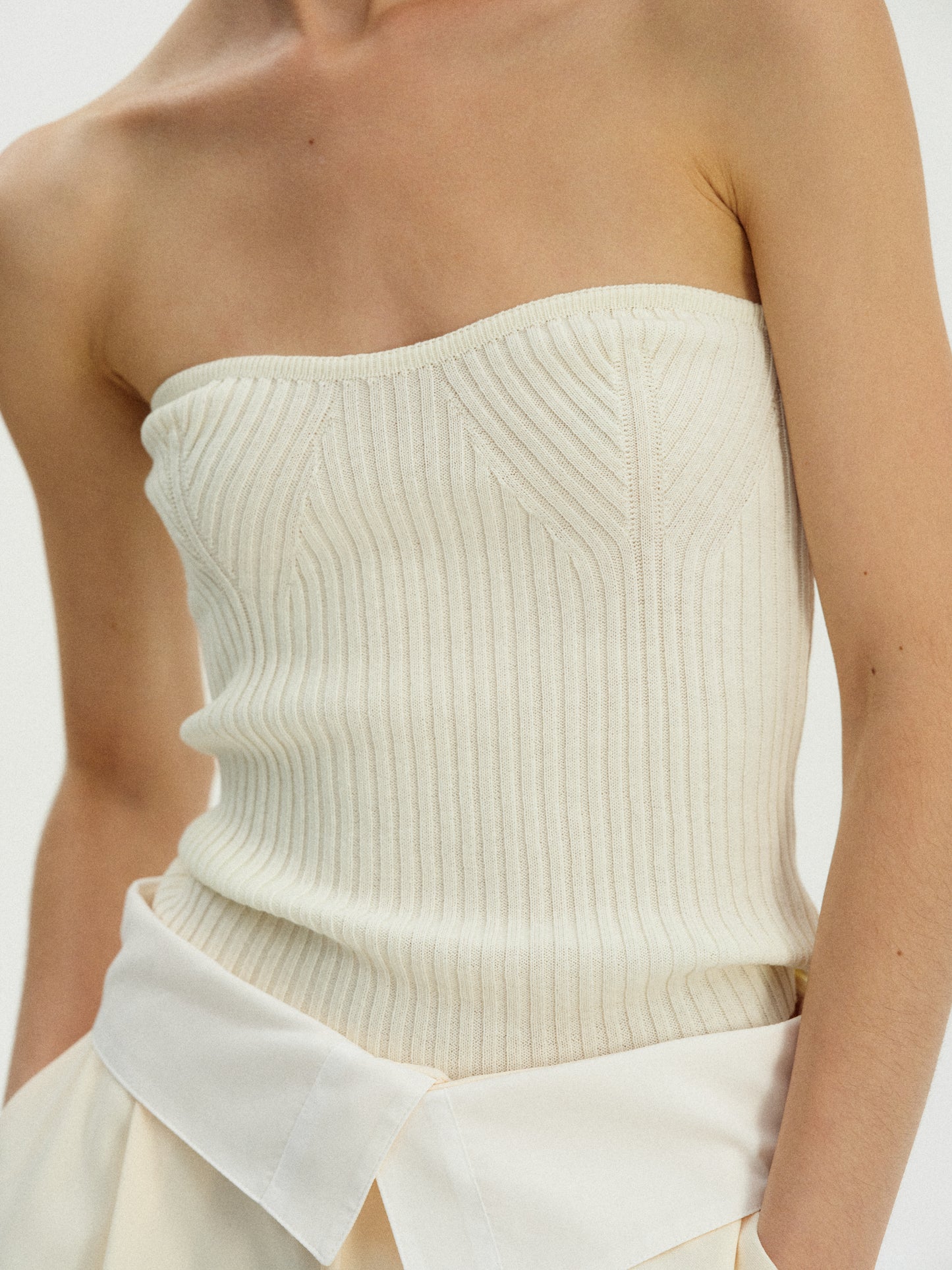 Strapless Cotton Knit Top, Egret