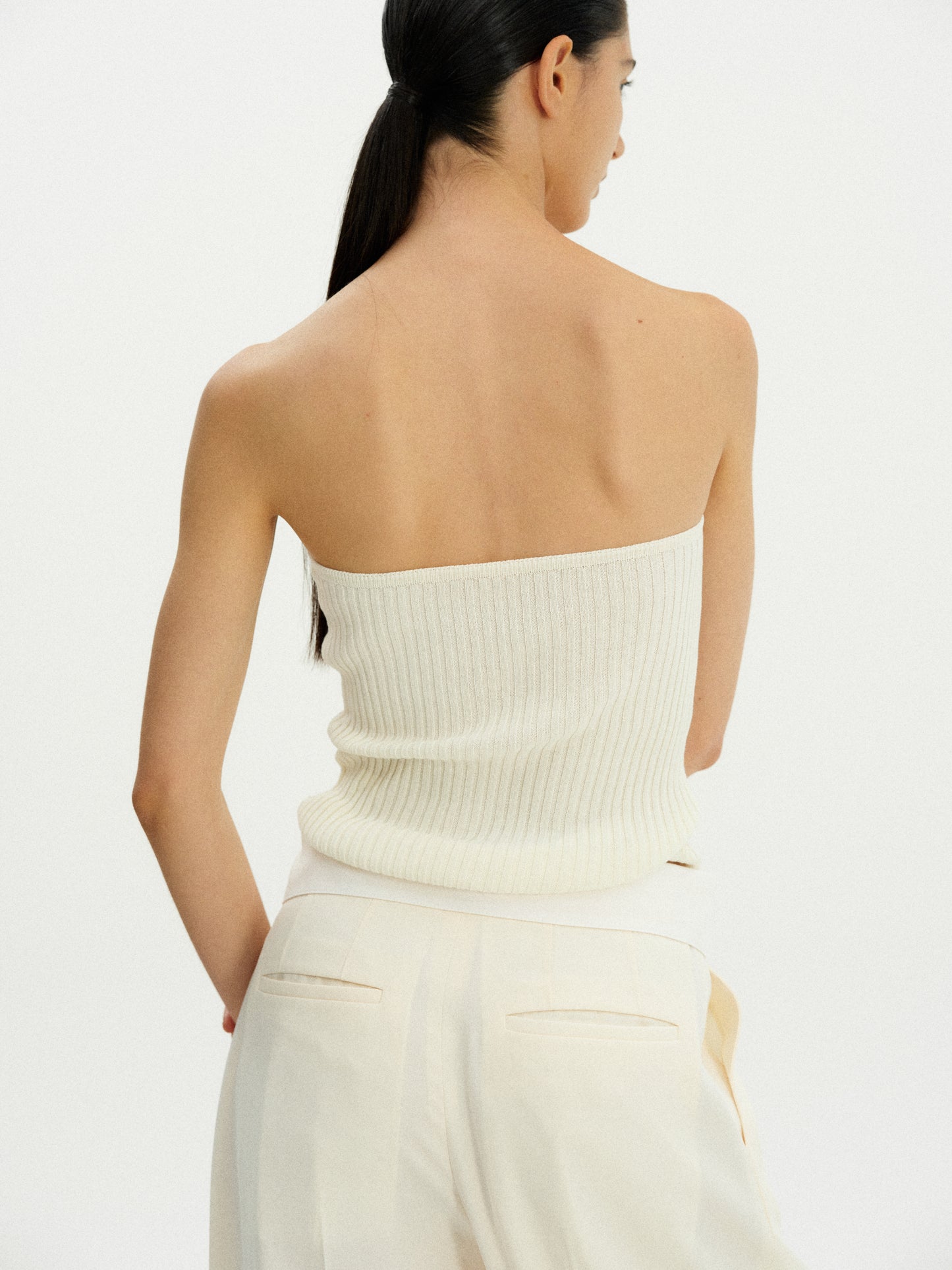 Strapless Cotton Knit Top, Egret