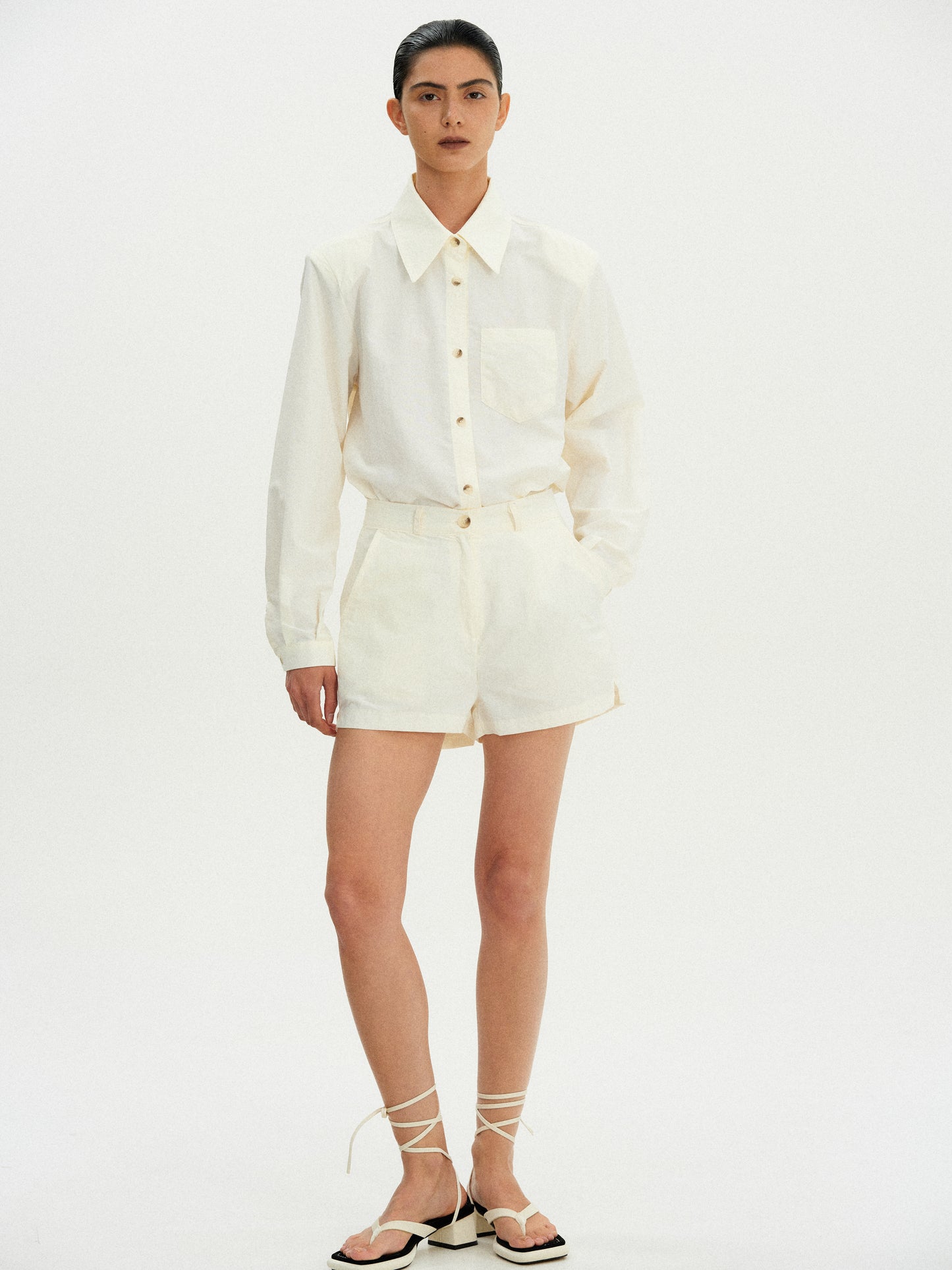 Tailored Nylon Shorts, Eggshell